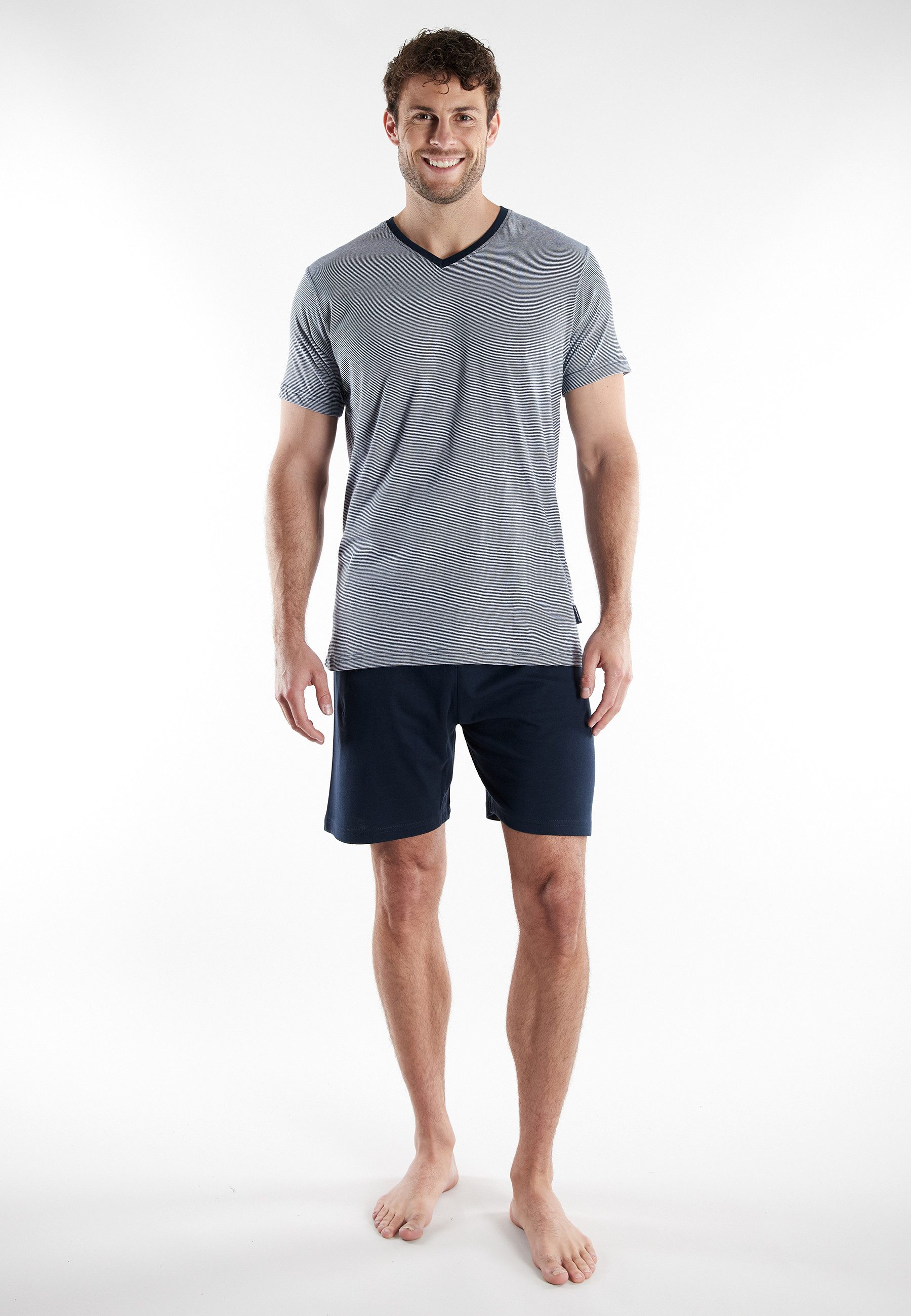 TOM TAILOR Shorty Nevada (2 tlg) Streifendesign, Kurzarm, V-Ausschnitt, kurze Hose