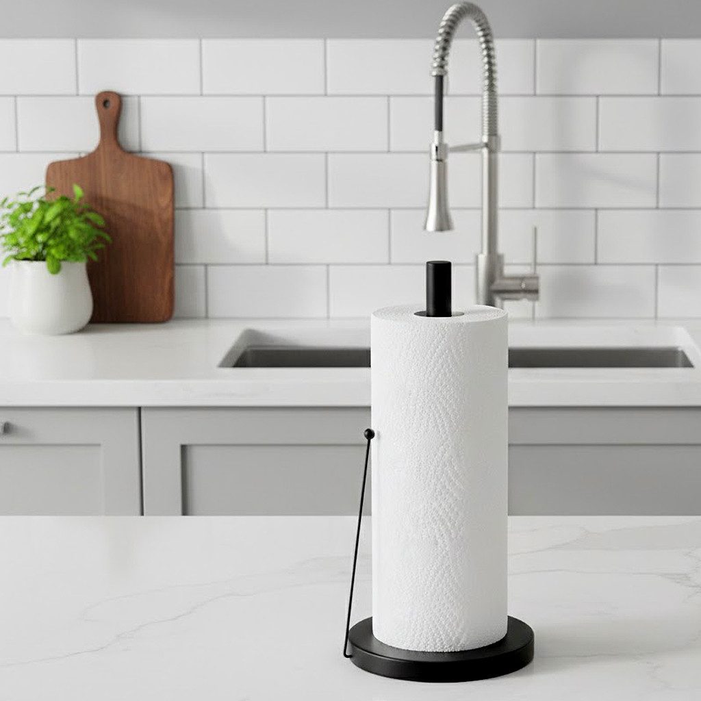 VonBueren Küchenrollenhalter schwarz stehend 32 x 15 cm Edelstahl Küchenpapierhalter
