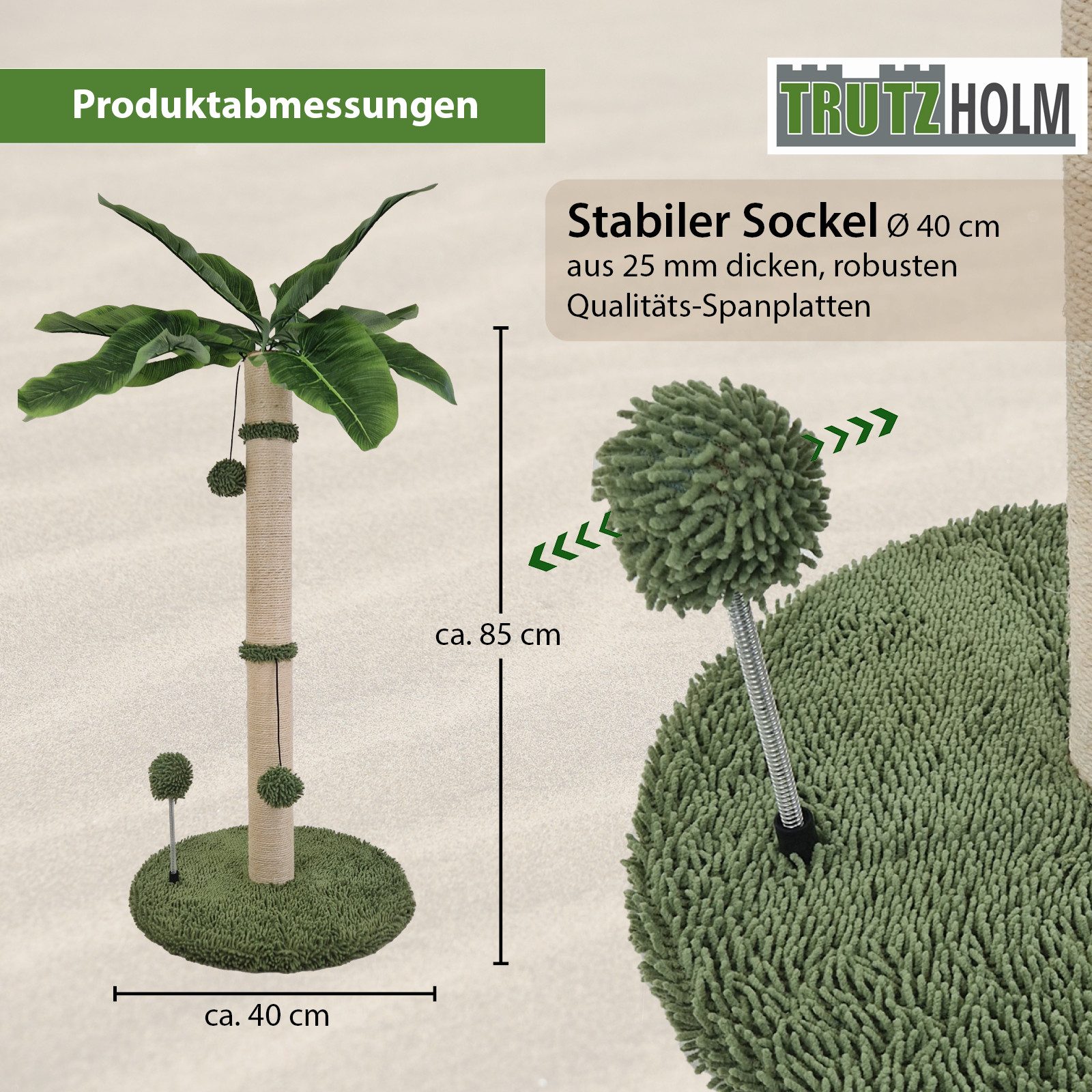 TRUTZHOLM Kratzbaum Palme 85 cm Höhe mit Frottee & Sisal Kratzsäule zum Kratzen Spielen, Design
