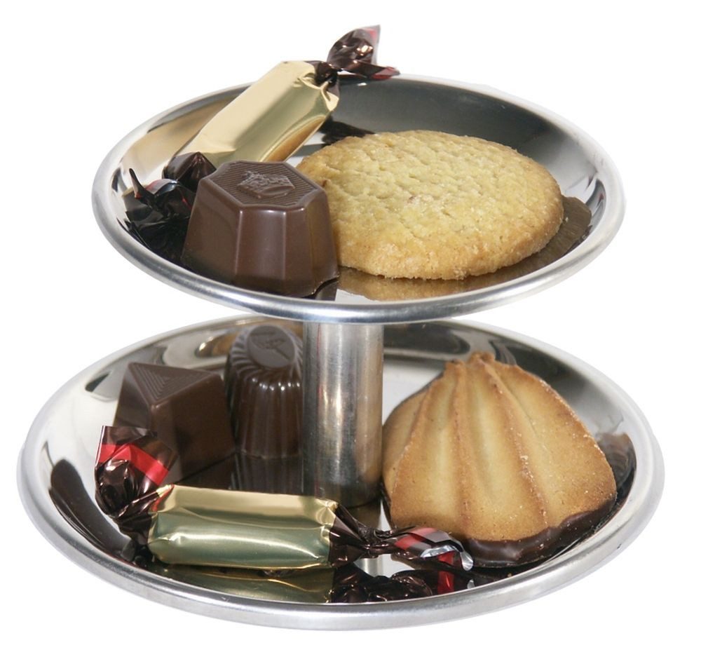 Contacto Etagere, Edelstahl, Edelstahl Gebäck-Servieretagere 2-stufig klein: 11 cm und 9 cm