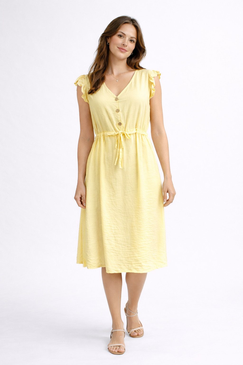 ITALY VIBES Midikleid - Freizeitkleid - sommerliches Kleid Damen - Midikleid - mit Bindegürt ONE SIZE / passend für Größe XS - L