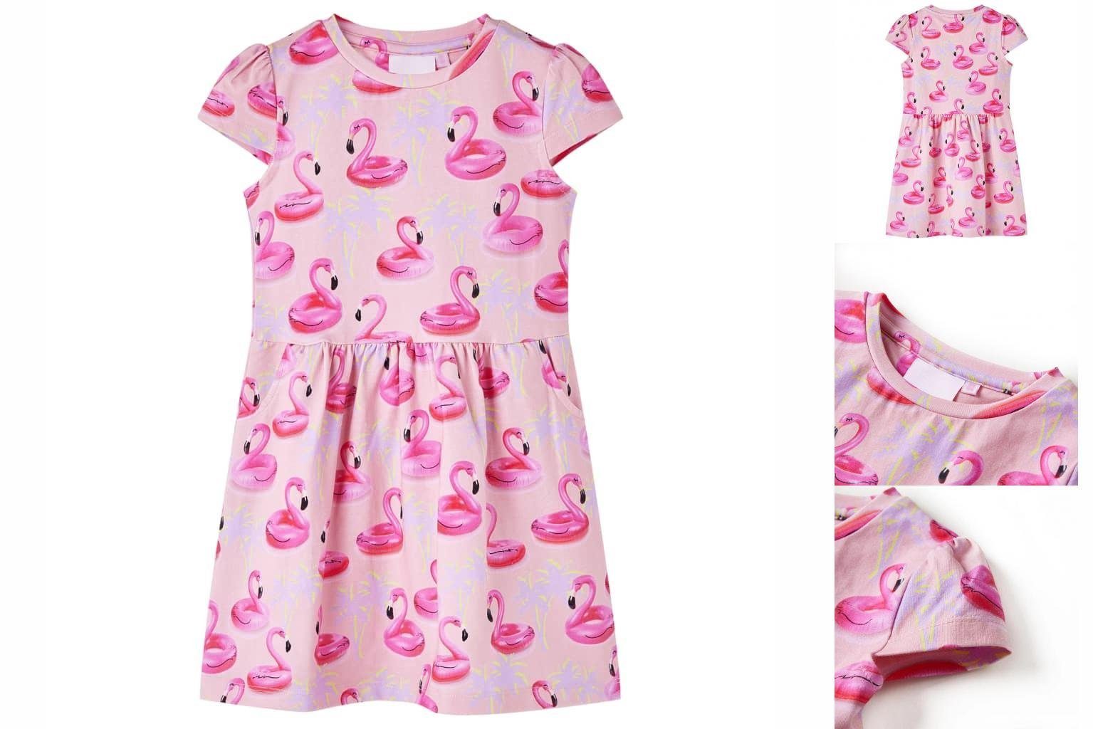 vidaXL A-Linien-Kleid Kinderkleid mit Flamingo-Schwimmringen Hellrosa 104 Kurz