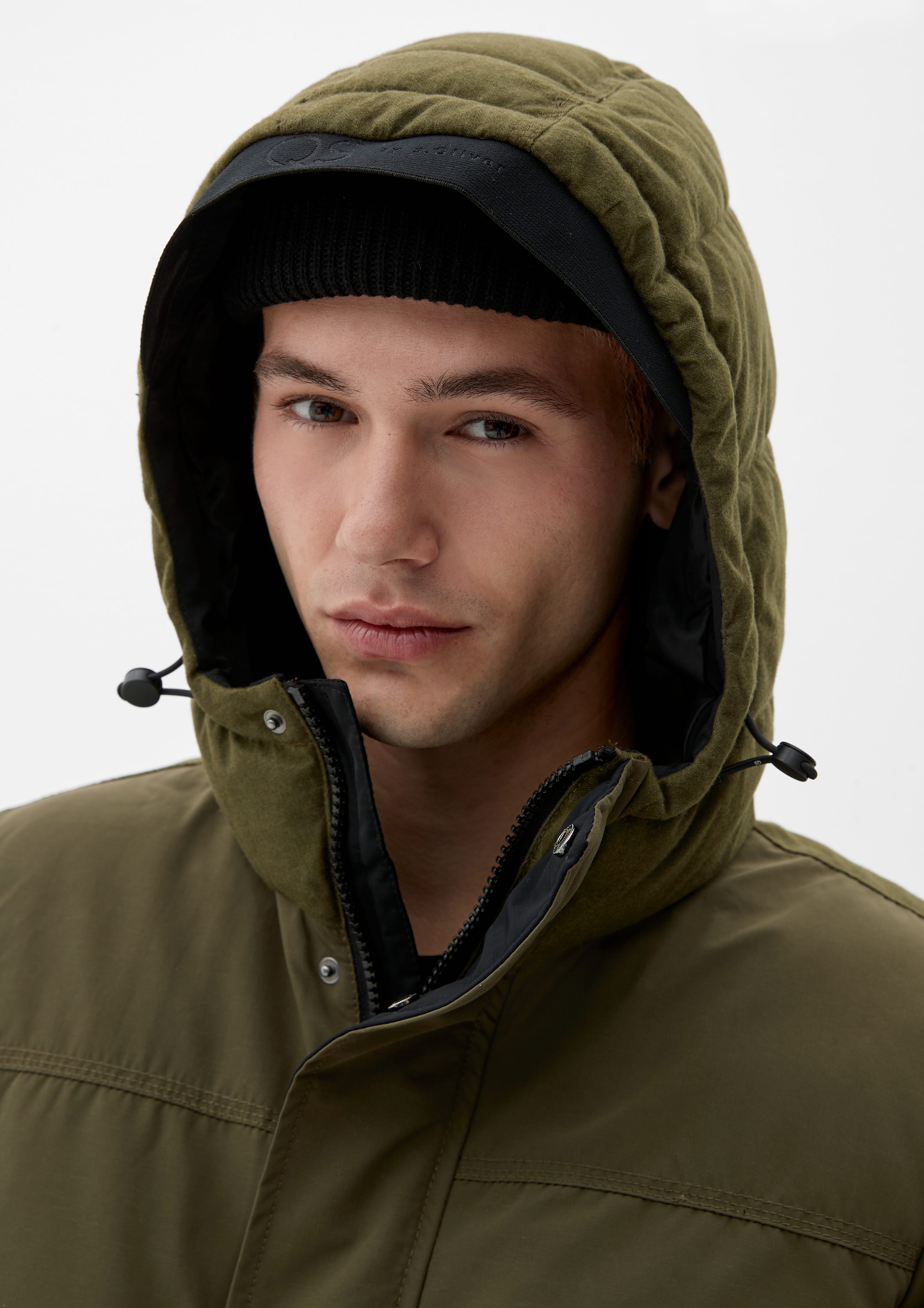 Allwetterjacke mit forest Label-Patch night QS Steppdetail Parka