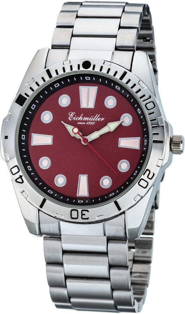 Eichmüller Quarzuhr Herrenuhr RE1049 rot Metallband 43 mm