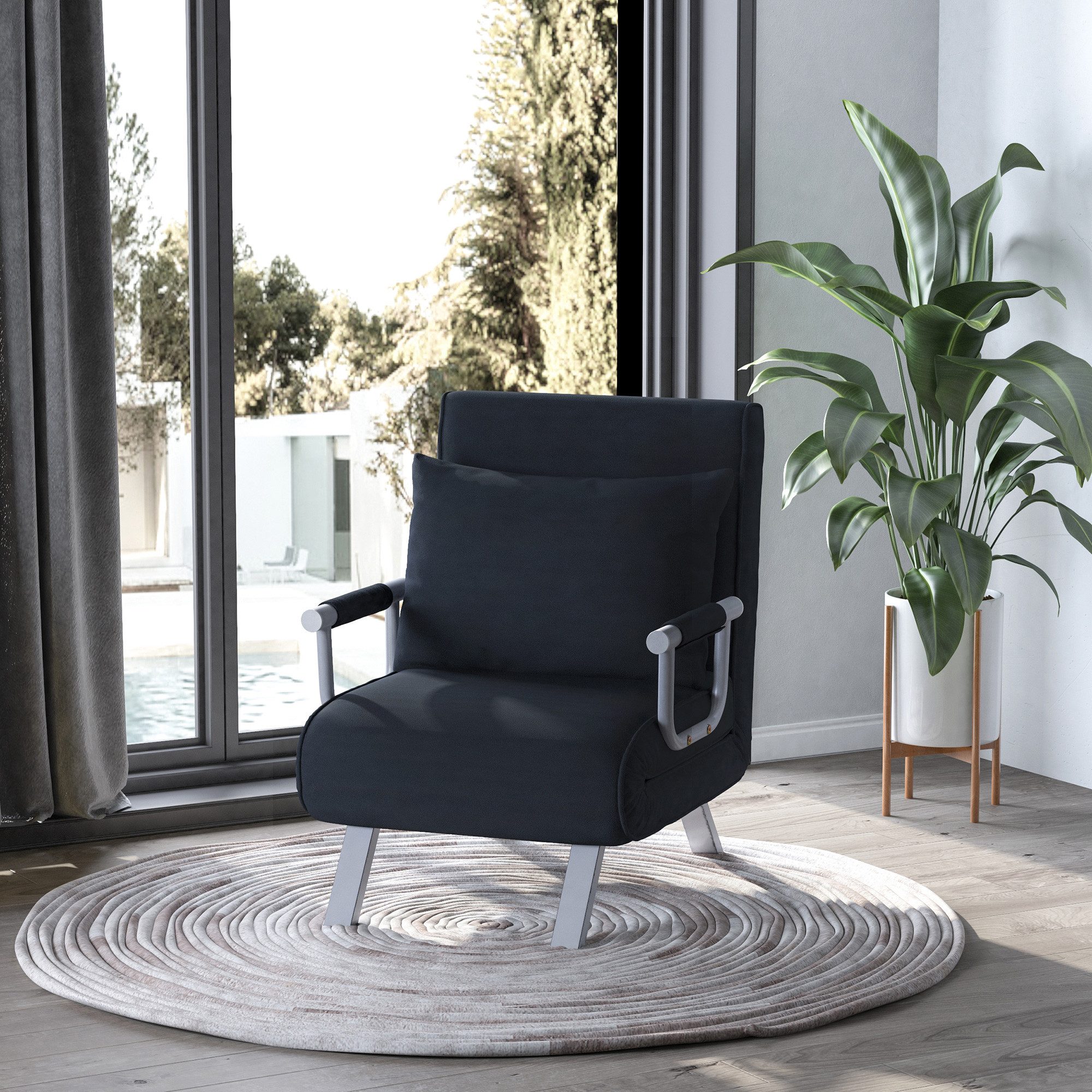HOMCOM Sessel Schlafsessel mit Armlehne, 2-in-1 Gästebett (Klappbett, 1-St., Schlafsofa), für Wohnzimmer, Schwarz