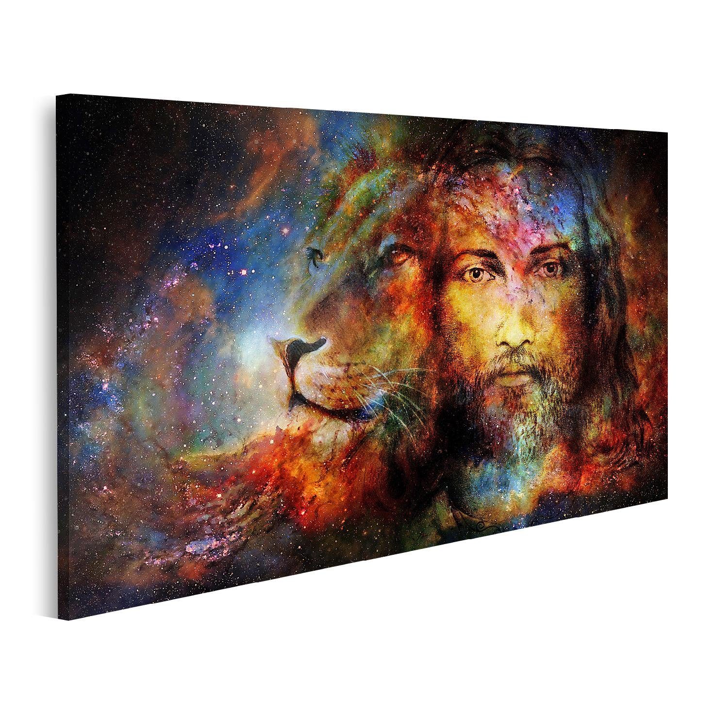 Leinwandbild Bild auf Leinwand Malerei Von Jesus Mit Einem Löwen In Cosimc Raum Bli