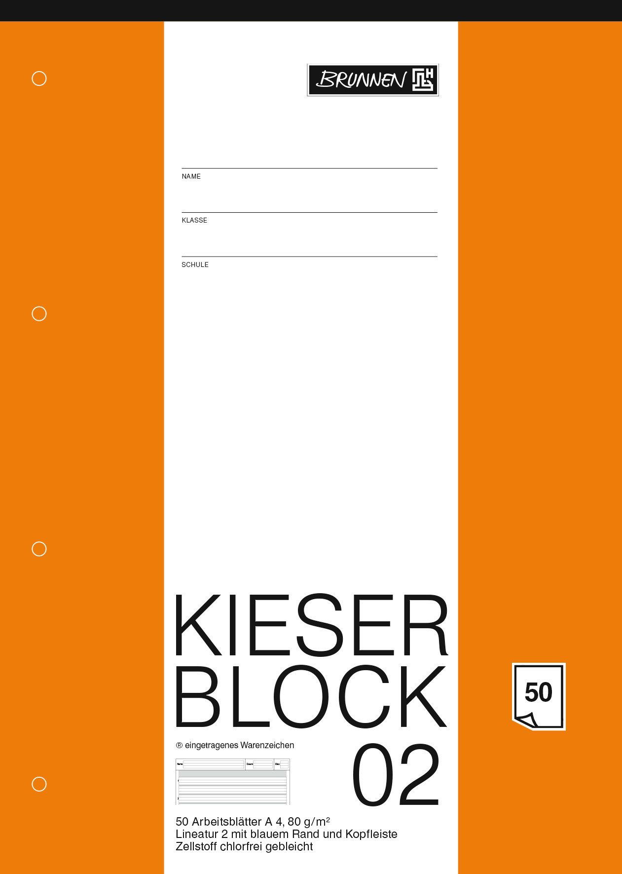 BRUNNEN Notizblock BRUNNEN 1042942 KIESER-Block A4 KIESER 22200, Kontrastlineatur, Lin. 2