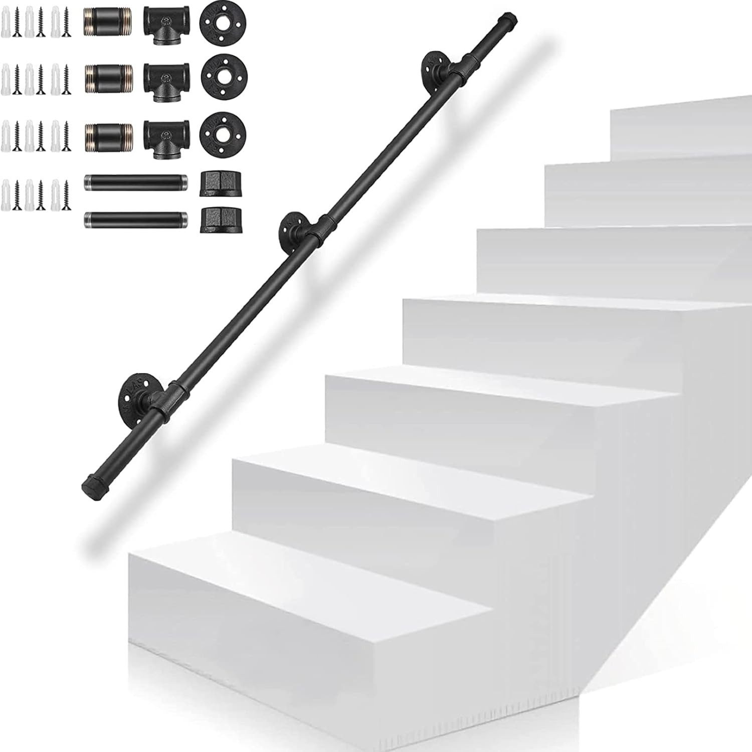 BlingBin Handlauf 150 / 100 cm verzinkter rutschfester Wandhandlauf, 150 cm Gesamtlänge, (1er Set, 1 St., 150cm/100cm), wetterfestes Treppengeländer für Bad, Küche und Garten