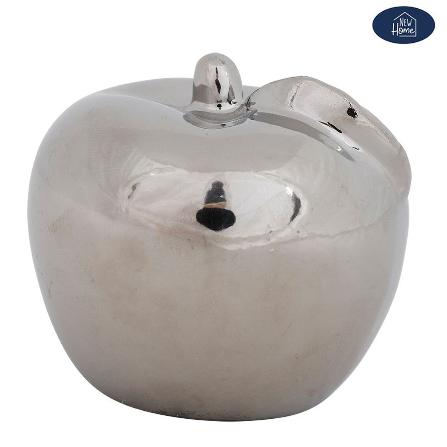 Dekofigur Deko Apfel aus Keramik silber glänzend 9cm Dekoapfel Dekoobst Dekofigu