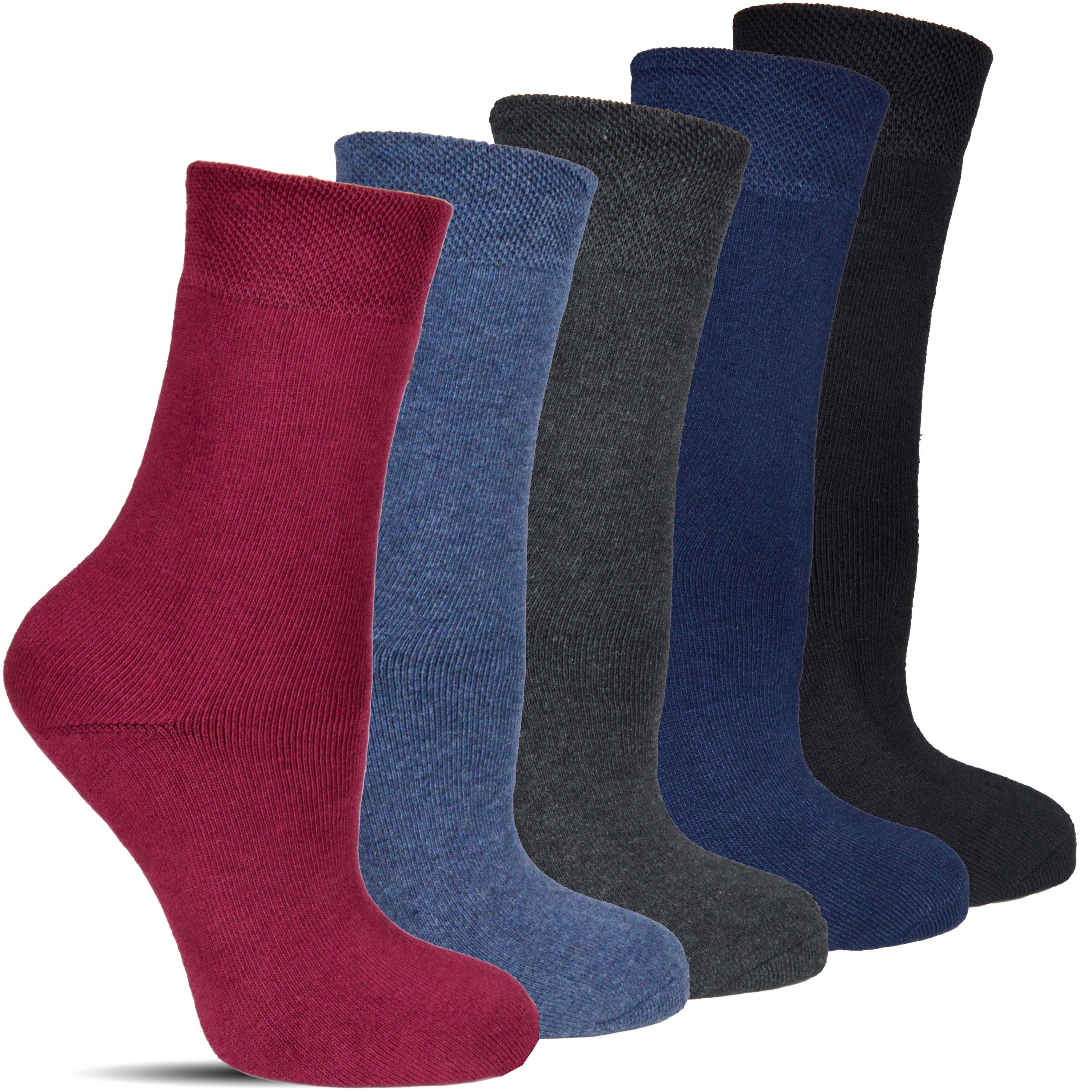 Frostfighter Thermosocken Wintersocken ohne Gummi für Damen (6 Paar) Anitipilling Innenfutter, Vollfrottee Innenfutter Bunt 3