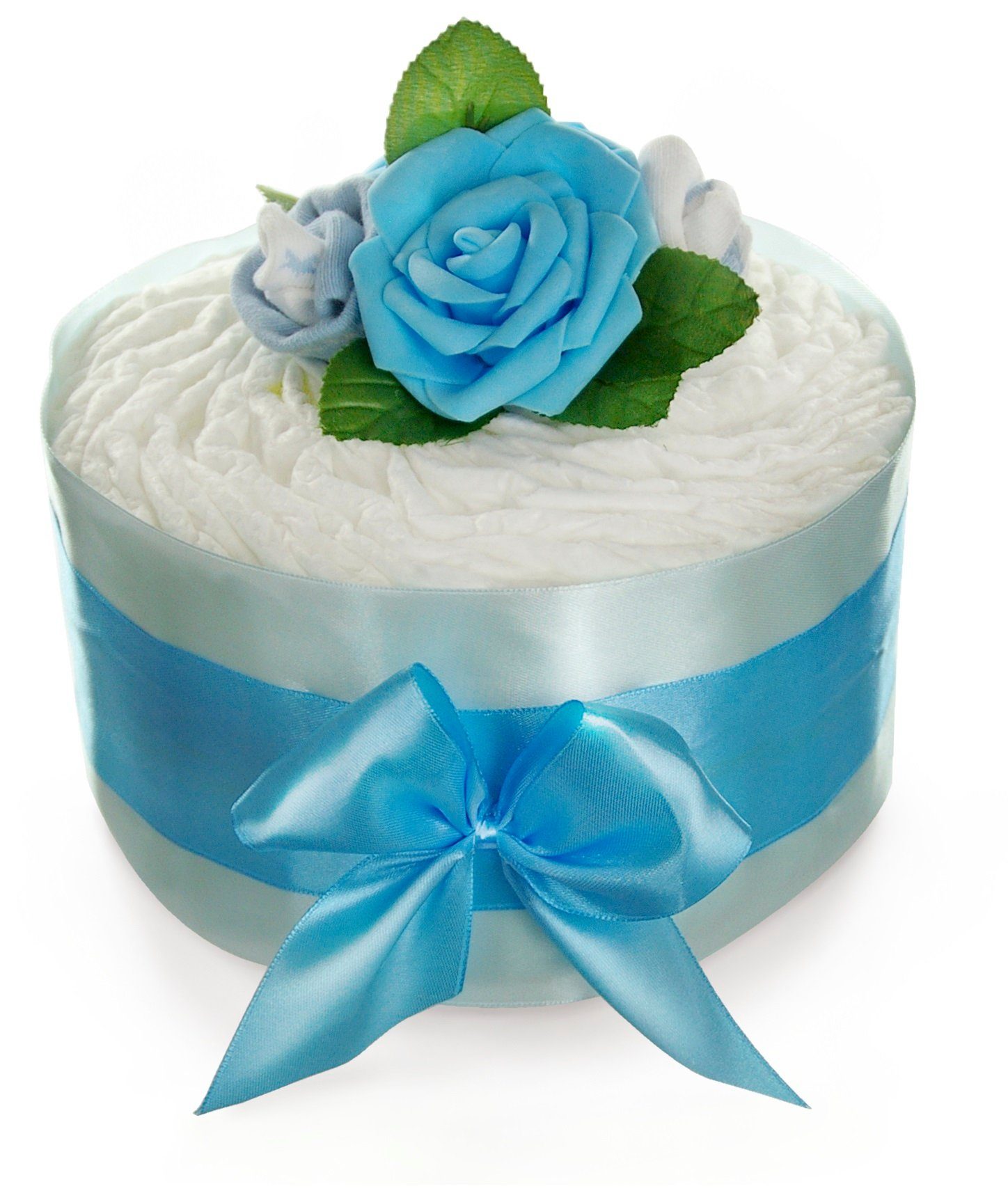 dubistda-WINDELTORTEN- Neugeborenen-Geschenkset Windeltorte Mädchen ROSENBLÜTE, 24-teilig blau