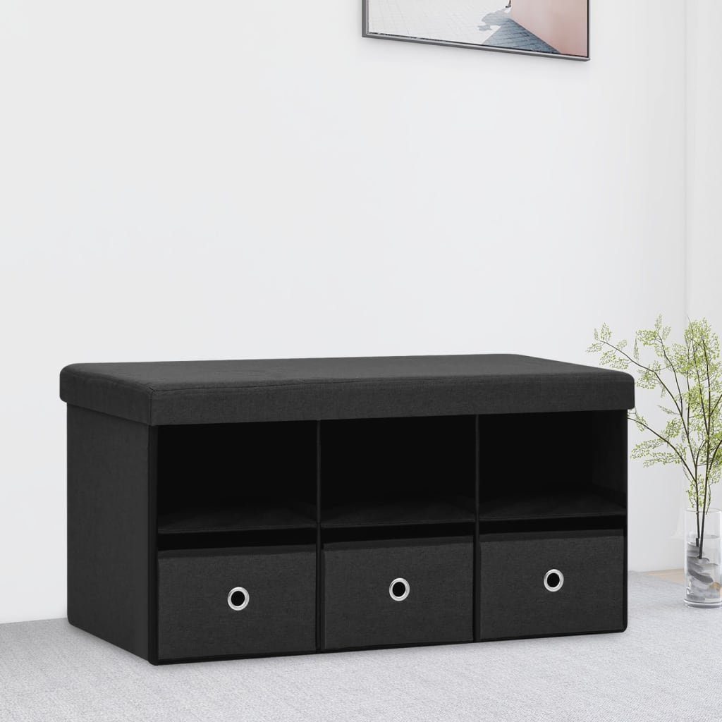 vidaXL Sitzbank Faltbare Schwarz Sitzbank Stauraum 76x38x38 | Schwarz mit cm Schwarz Leinenoptik