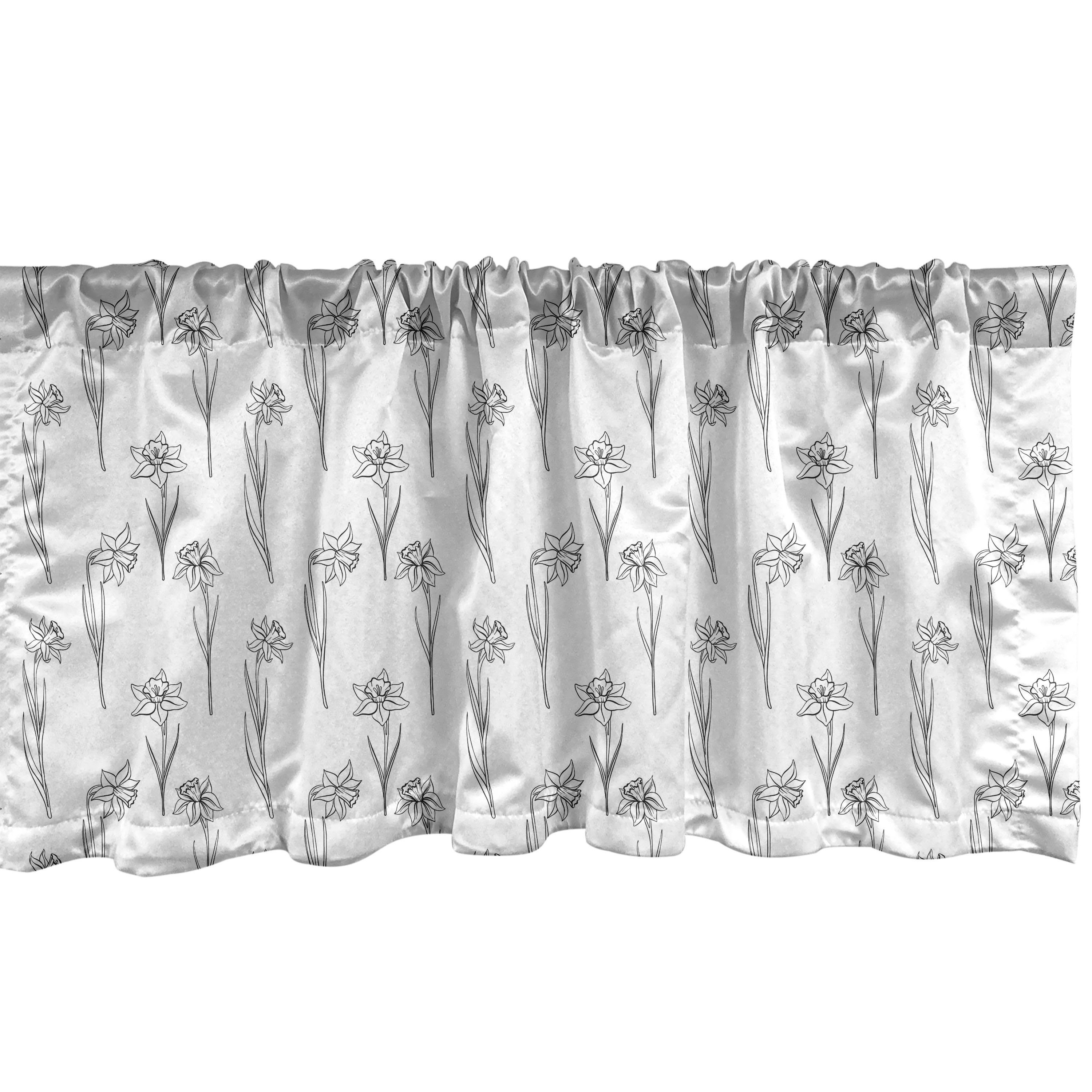 Scheibengardine Vorhang Volant für Küche Schlafzimmer Dekor mit Stangentasche, Abakuhaus, Microfaser, Blumen Narzissen-Blumen-Muster