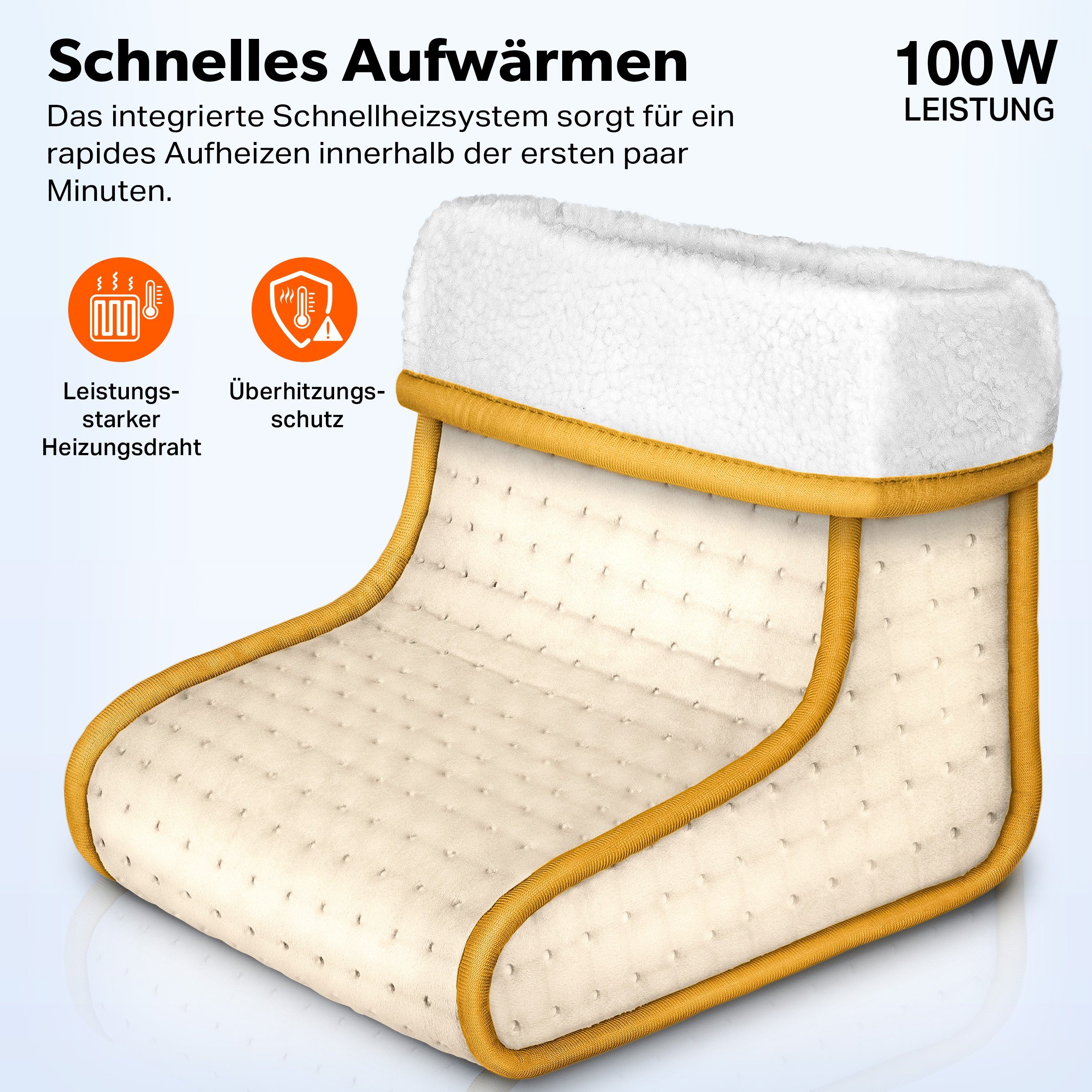 sinnlein Elektrofußwärmer Fußwärmer elektrisch Beige Fußheizung Fußsack elektronisch, 6 Temperaturstufen & Timer, Überhitzungsschutz & Abschaltautomatik