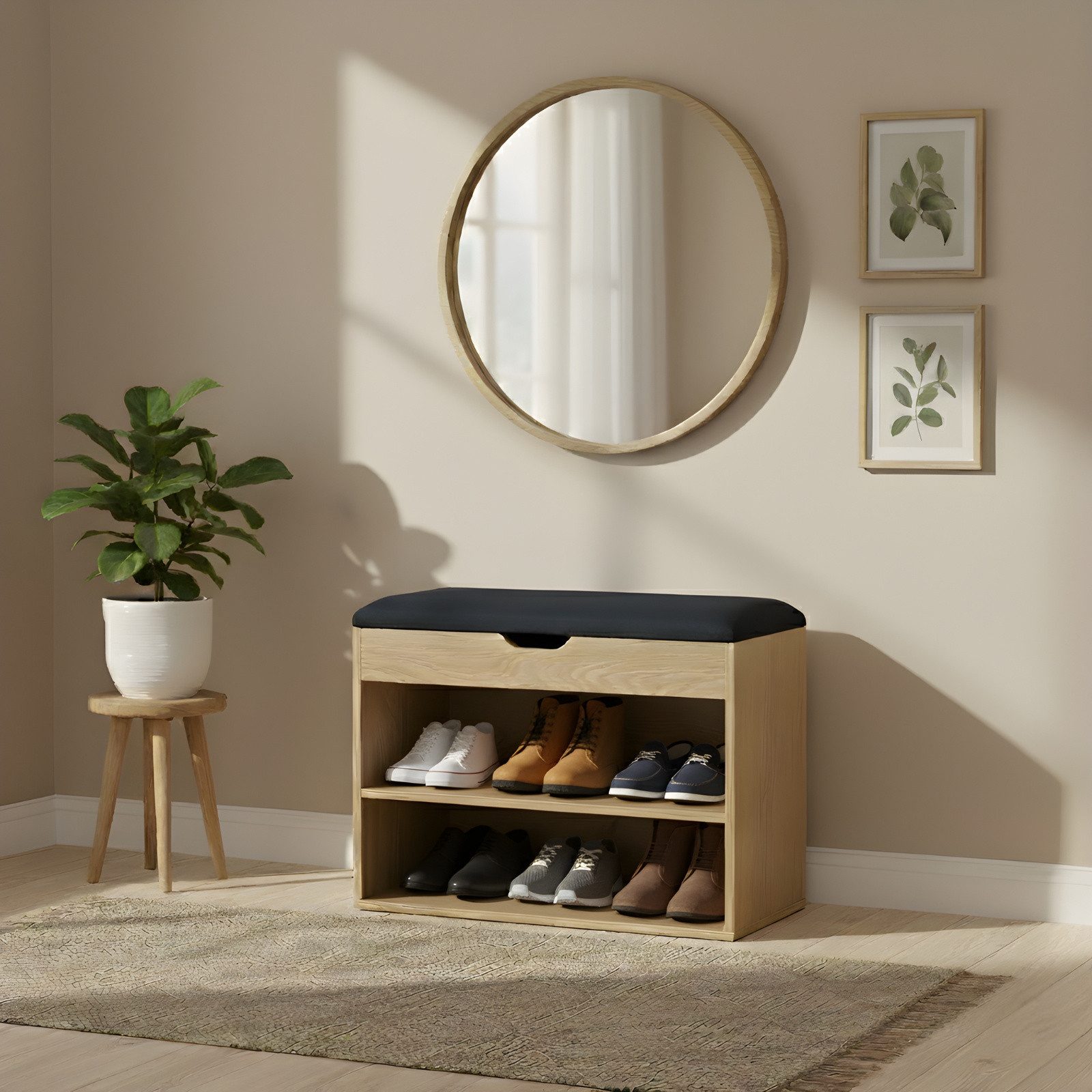 BOXIMO Schuhschrank Schuhschrank mit Sitzfläche VAULT, 60 x 30 x 47 cm (Schuhschrank LEVA mit Sitzbank)