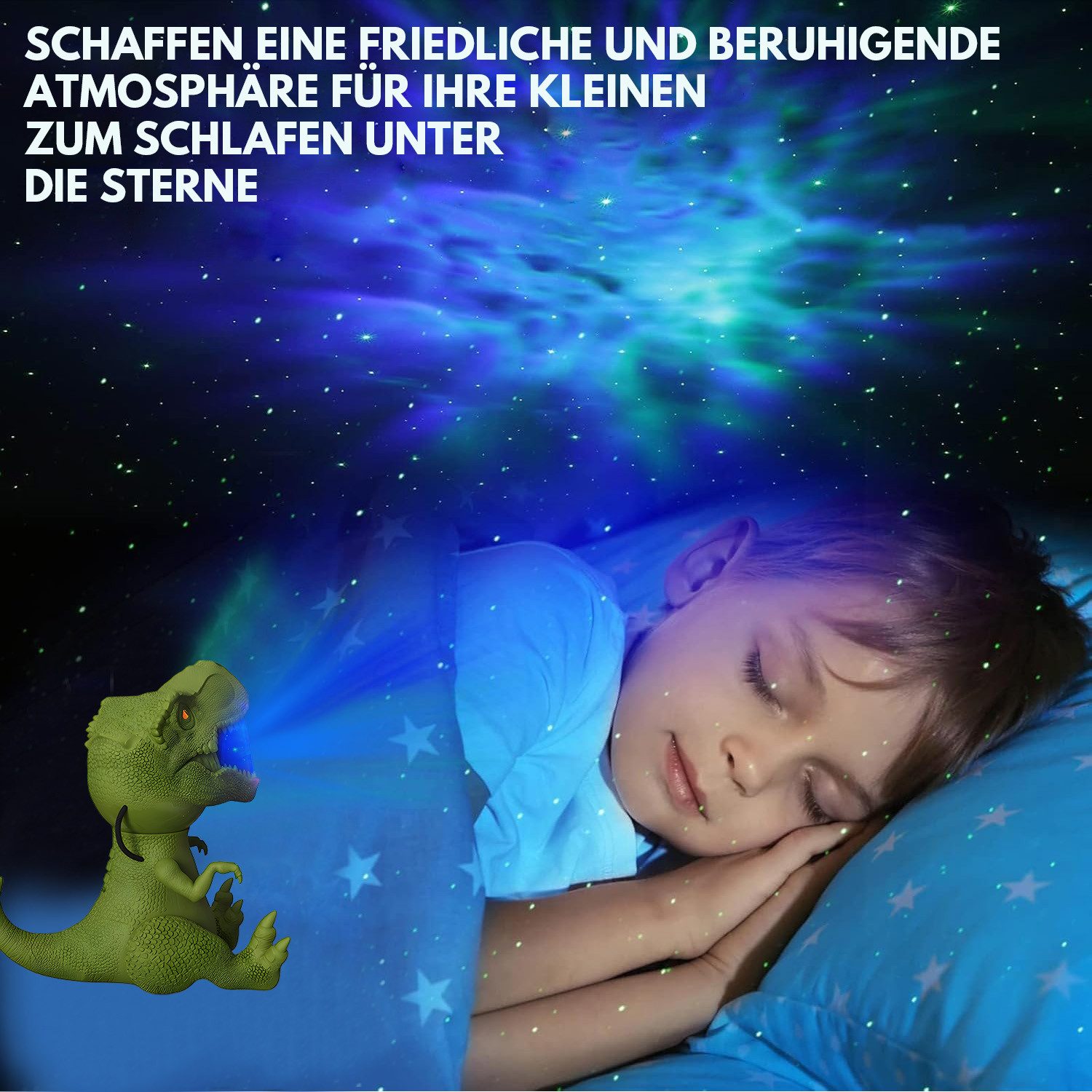 Rosnek Projektionslampe Sternenhimmel Projektor Dimmbar, Dinosaurier Nachlicht Nebel-Stern, Geschwindigkeit Einstellbar 360°Drehbar Timer Deko Stimmungslicht Gr – Bild 5 von 5