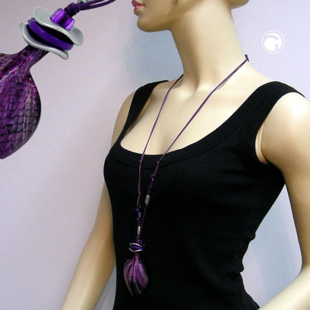 unbespielt Collier Kette lila-marmoriert Kunststoff-Anhänger Schuppenblatt cm, für Damen mit 95 Modeschmuck