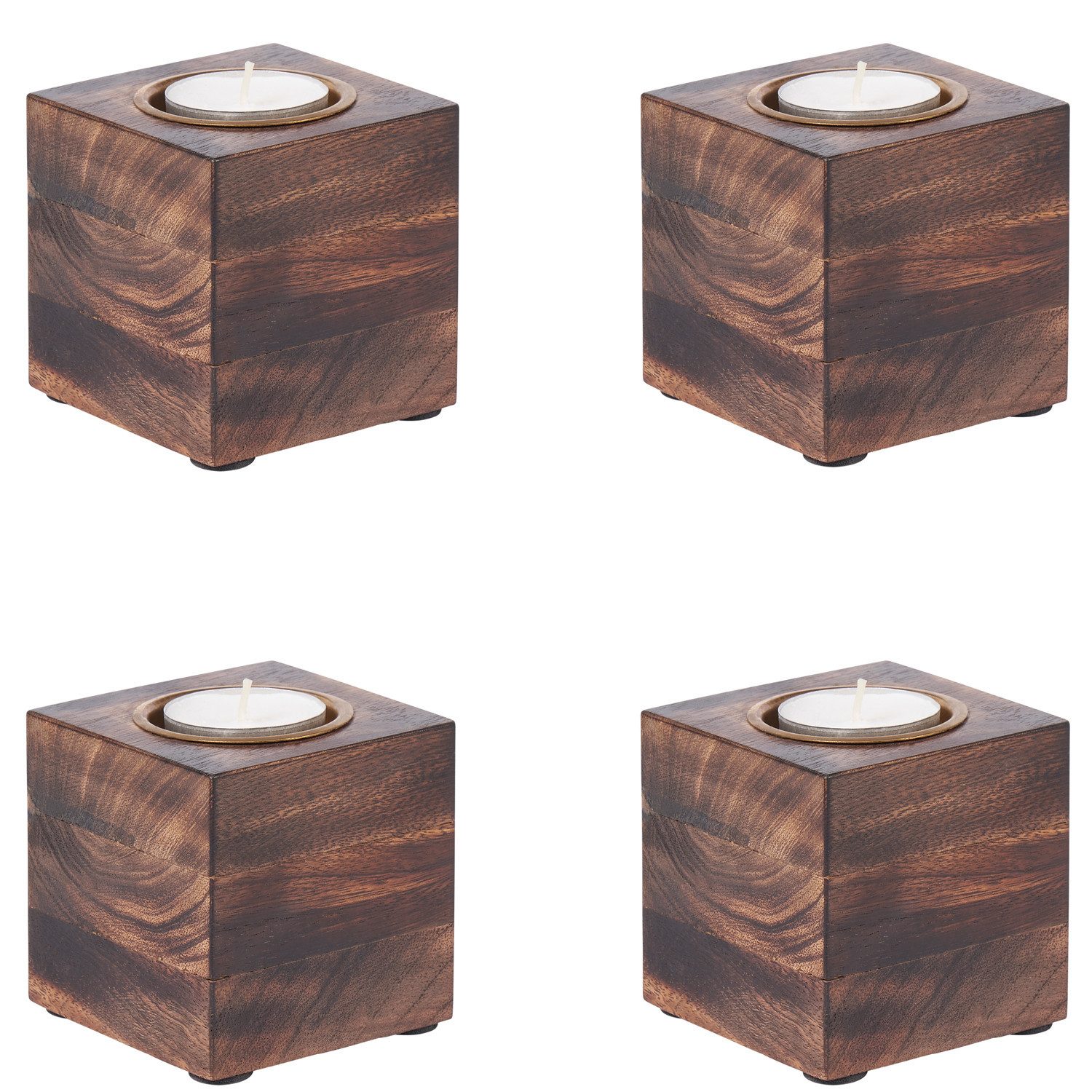 Teelichthalter 4er Set Holz Teelichthalter als Tischdeko Massivo Dunkelbraun