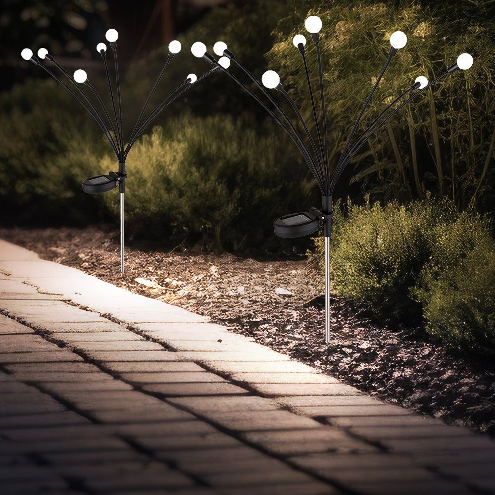 GLOBO LIGHTING LED Solarleuchte, LED-Leuchtmittel fest verbaut, Warmweiß, Solarlampe Gartendeko Außenleuchte Erdspieß LED 8 flammig 2er Set