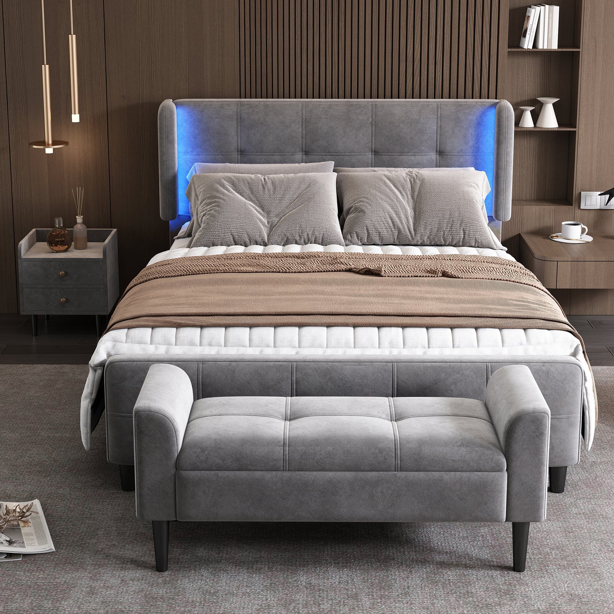 Flieks Schlafzimmer-Set, (3-tlg), LED Beleuchtung Polsterbett günstig online kaufen
