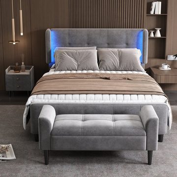 Flieks Schlafzimmer-Set, (3-St), LED Beleuchtung Polsterbett 140x200cm + Nachttisch + Betthocker, Samt