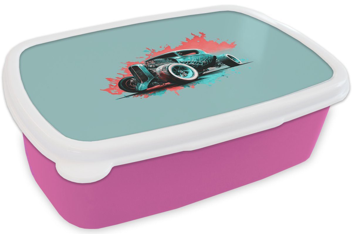 Farbe Kinder, Auto Erwachsene, Brotdose Mädchen, - - Lunchbox Brotbox Kunststoff rosa Grün, (2-tlg), für Kunststoff, - Snackbox, Oldtimer MuchoWow