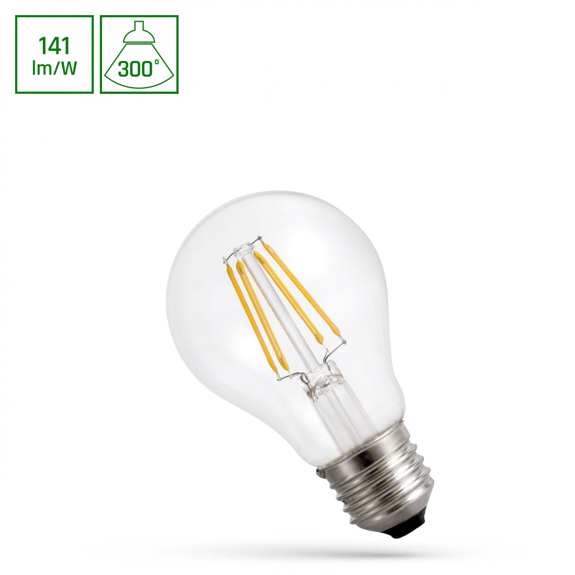 Spectrum LED-Leuchtmittel LED E27 A60 klar 8,5W = 82W 300° Birnenform 1200lm 230V Neutral 4000K, E27, Neutralweiß, Filament klar