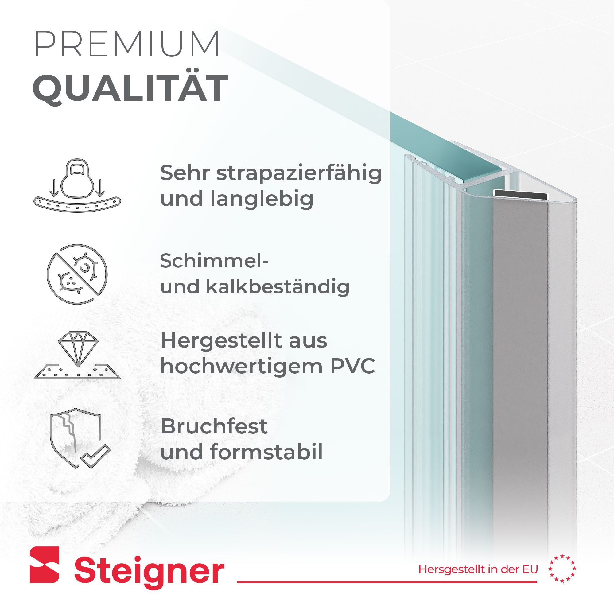 STEIGNER Duschdichtung Magnetduschdichtungen UKM04 201 cm 2 Stk Set 180° Transparent 6-8 mm, L: 201 cm, (2 Stück Packung, 2-St., Einzeldichtung), Duschdichtunge – Bild 3 von 5