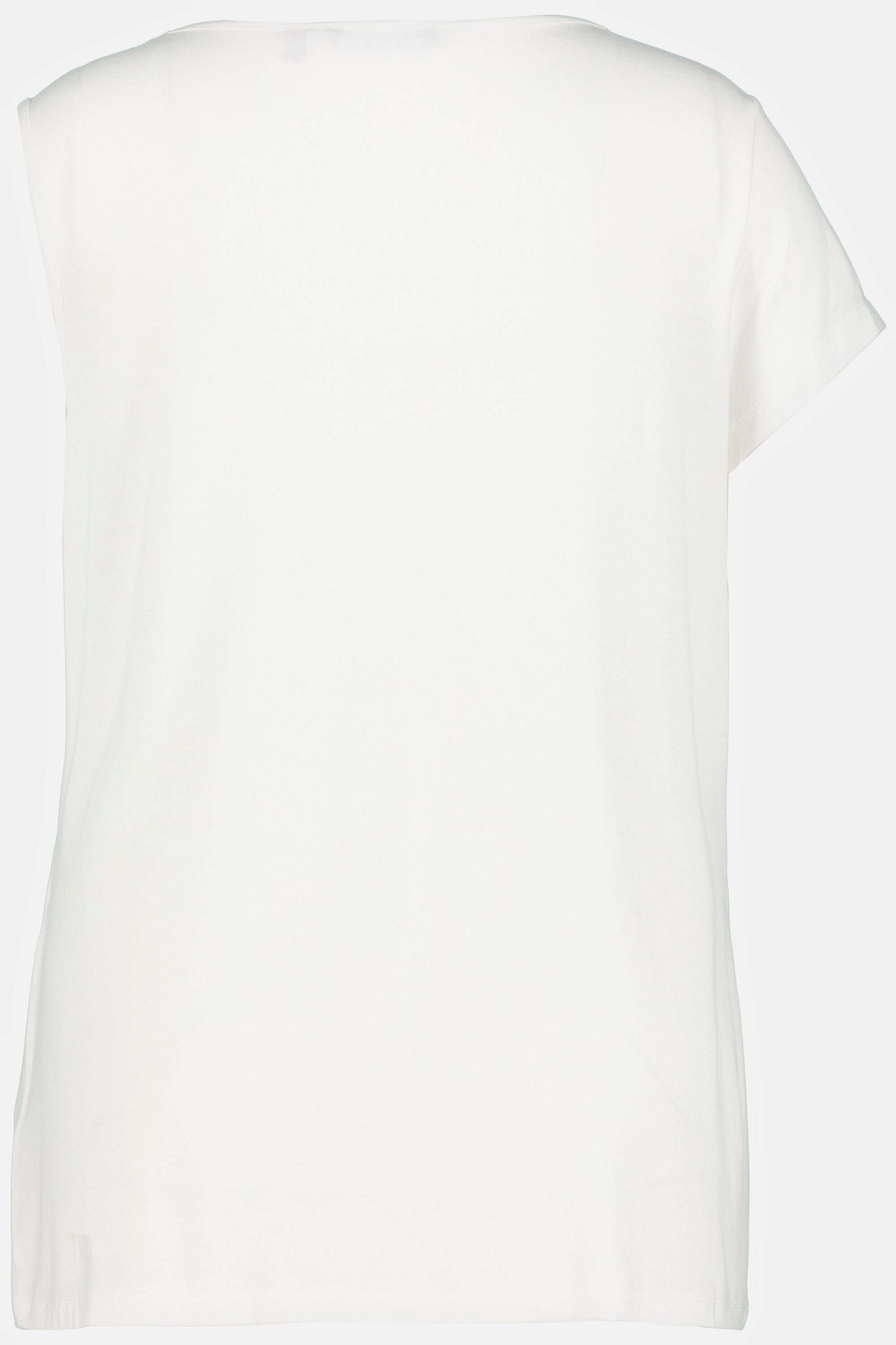Ulla Popken Rundhalsshirt Classic Ausschnitt T-Shirt asymmetrischer offwhite