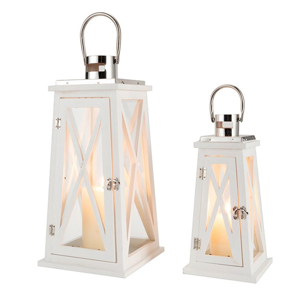 JHY DESIGN Kerzenlaterne 2er-Set Kerzenlaternen aus Holz, Dekorative Windlichter (Set, 2 St), Innen & Außen, 55/40 cm, Weiß