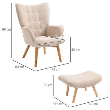 HOMCOM Relaxsessel Loungesessel mit Hocker, Armlehnstuhl mit Holzbeine, Fernsehsessel (Ohrensessel, 1-St., Relaxsessel), mit Cord-Optik