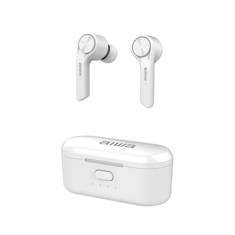 Aiwa ESP-350 In-Ear Bluetooth Kopfhörer mit Ladestation IPX4 wasserdicht  In-Ear-Kopfhörer (Custom Fit Silikonspitzen in 3 Größen erhältlich (S, M,  L), zwei integrierte Mikrofone, Touch-Bedienung an beiden Ohrhörern)