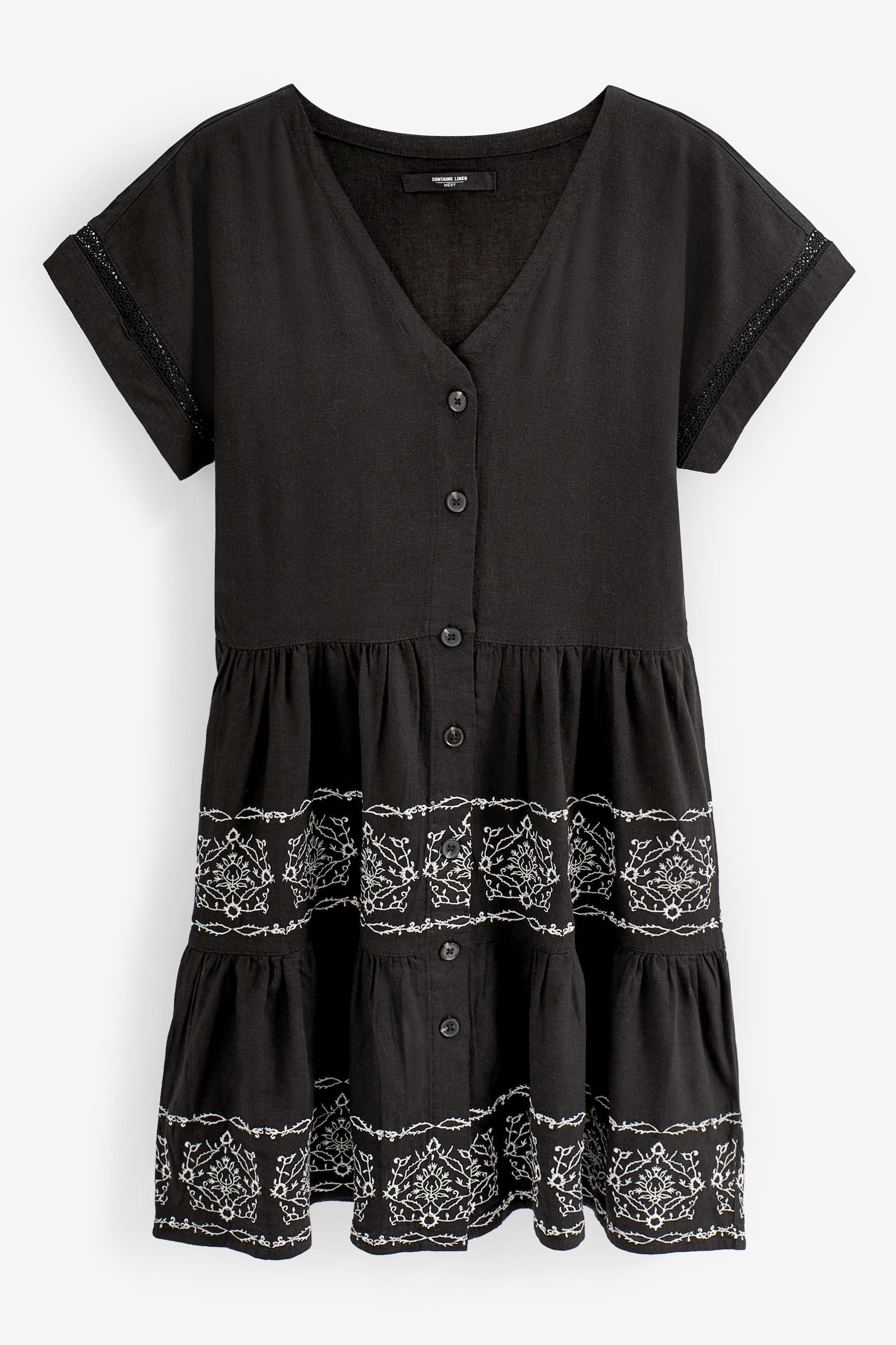 Next Minikleid Gestuftes Minikleid aus Leinengemisch, günstig online kaufen