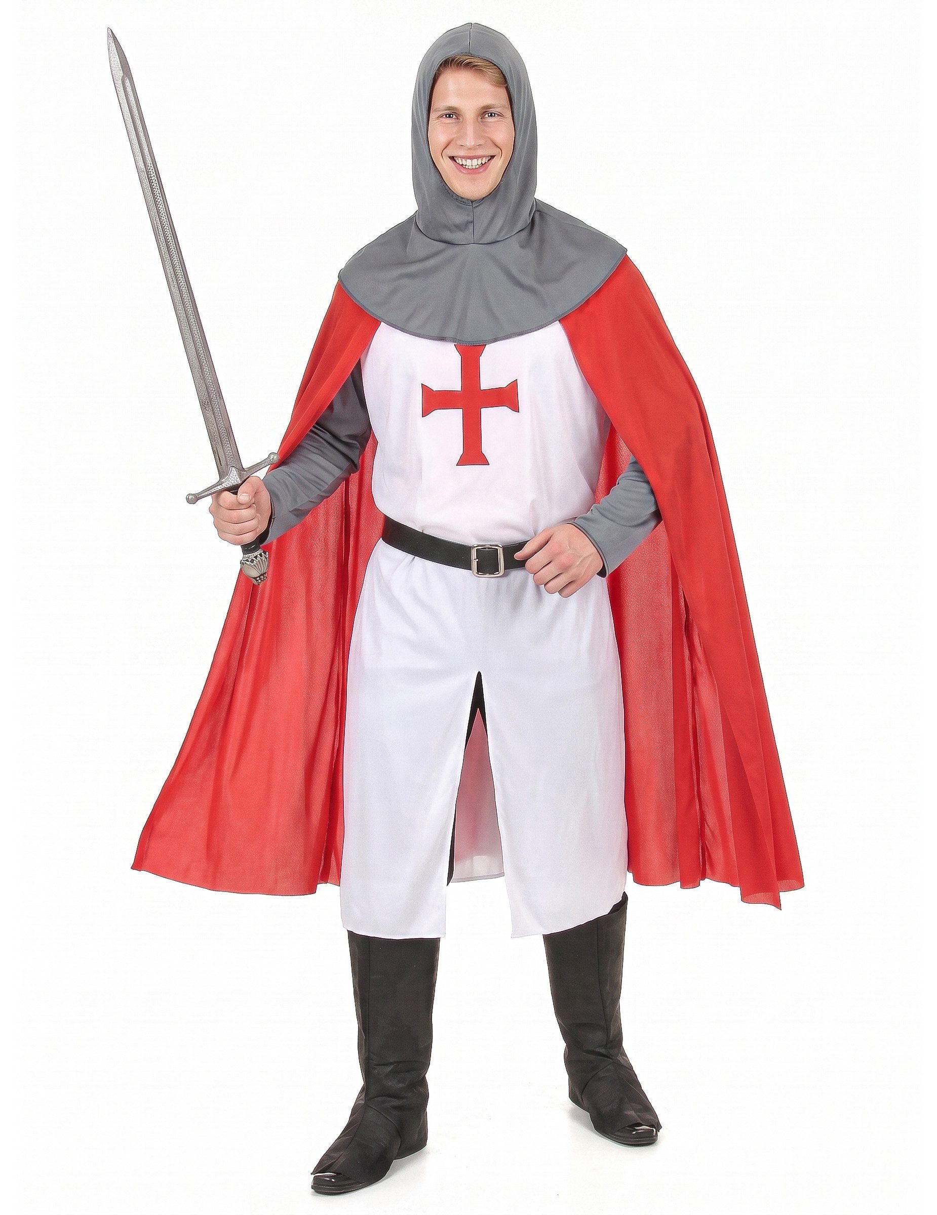 JADEO Kostüm Kreuzritter Kostüm Ritter Verkleidung weiss-rot-grau