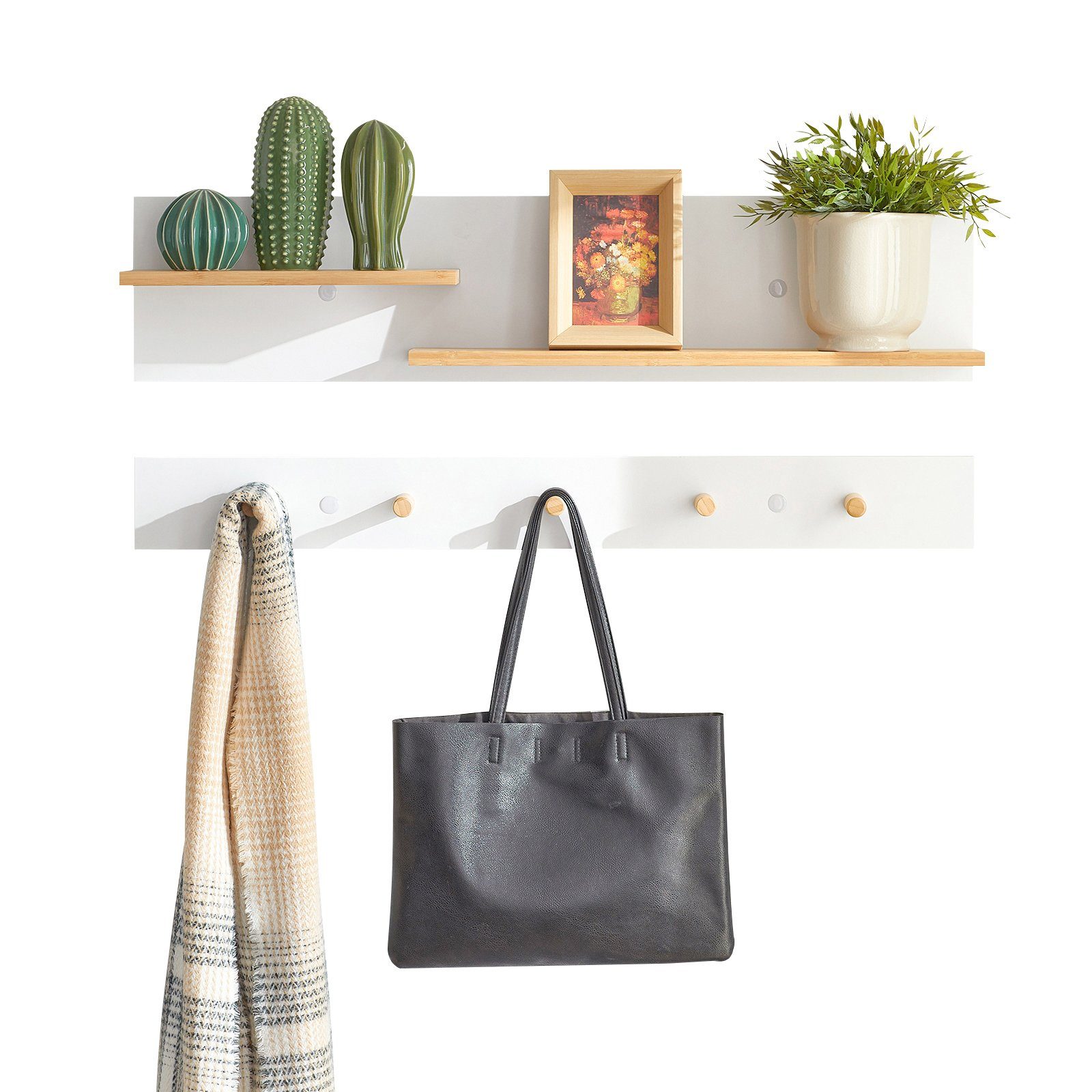 SoBuy Wandgarderobe FHK21, mit Ablagen und 5 Haken Wandregal Flurgarderobe günstig online kaufen