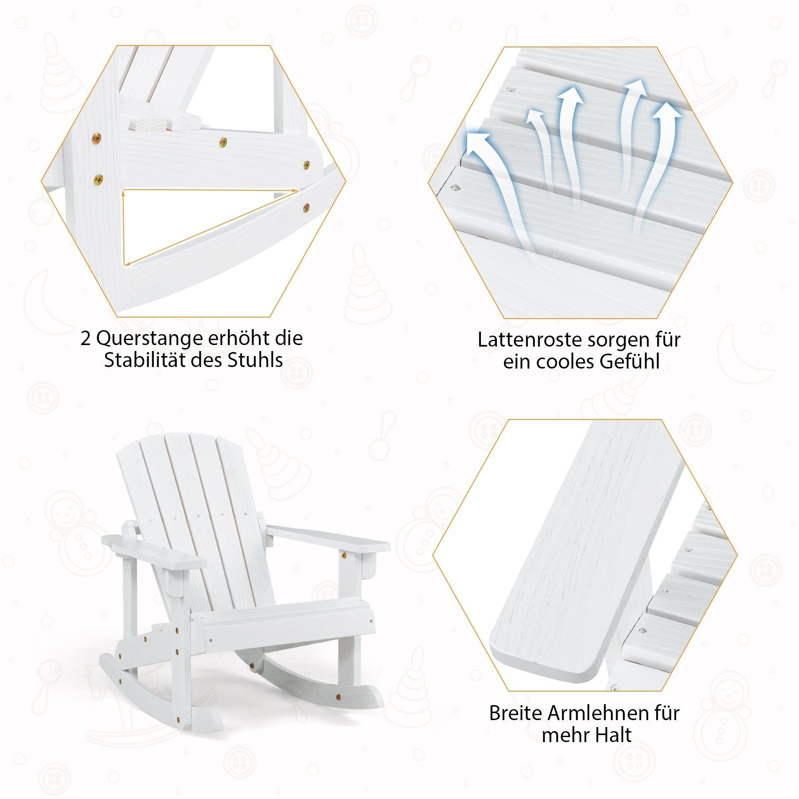 COSTWAY Kinder-Schaukelstuhl Aus Holz – 2-Sitzer Für Garten & Balkon