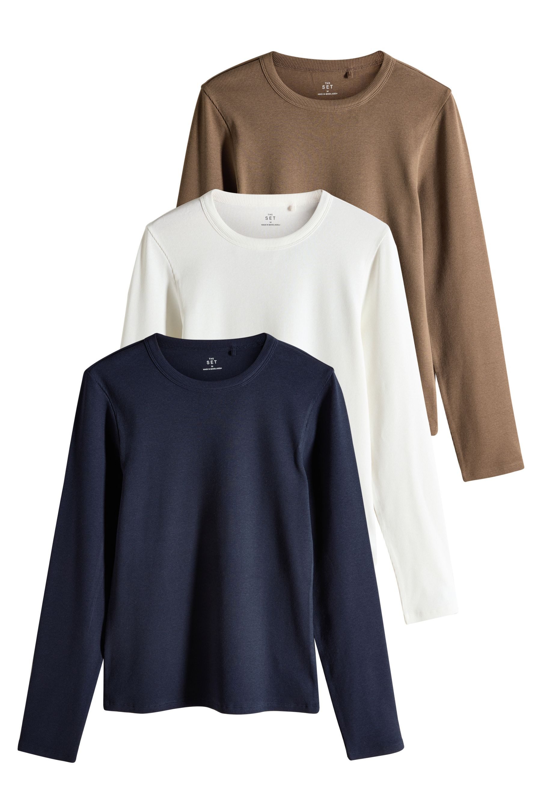The Set Langarmshirt The Set Langärmelige gerippte Tops, 3er-Pack (3-tlg) günstig online kaufen