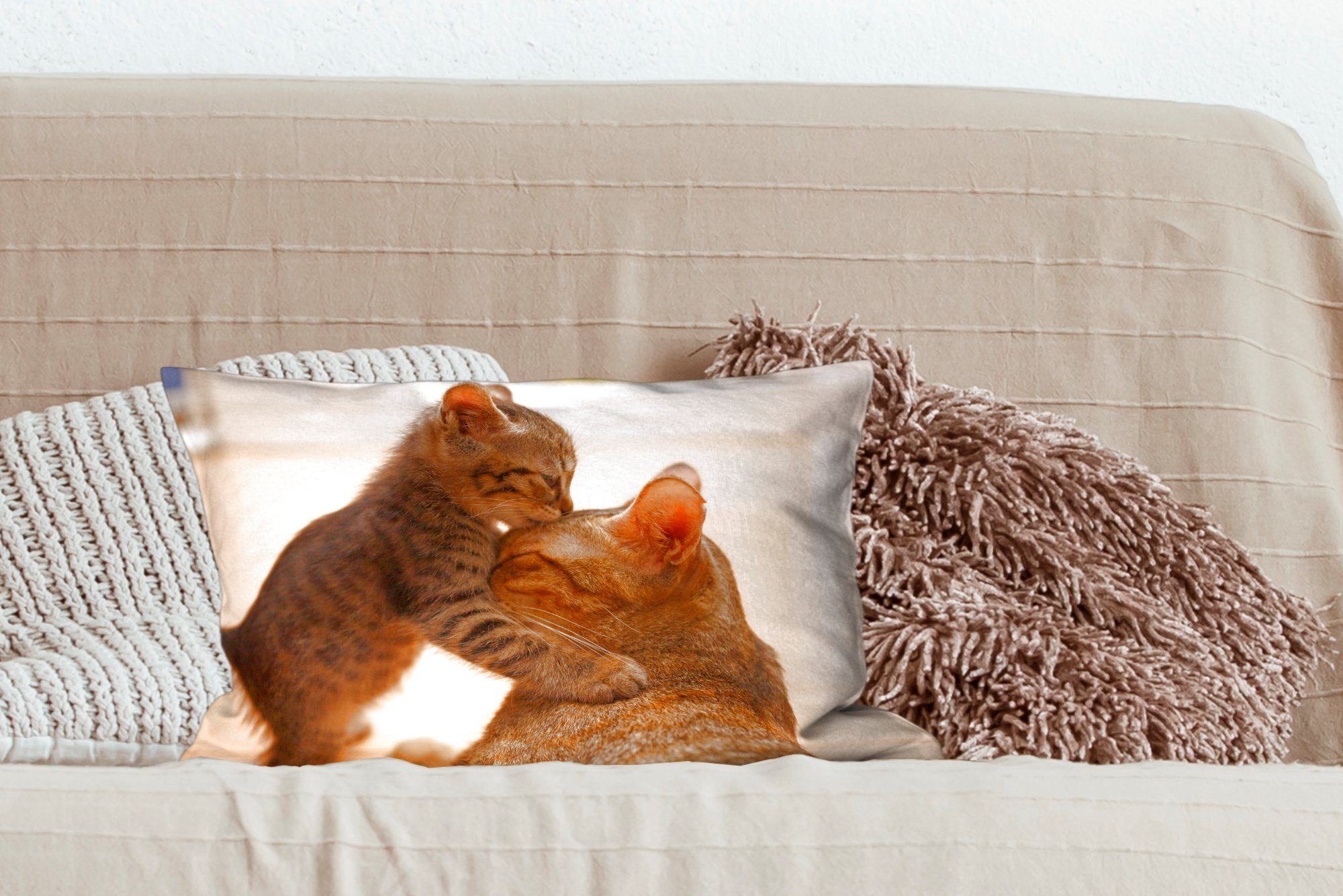 Katze Dekoration, mit Schlafzimmer Füllung, Kätzchen Dekokissen Schwarz, Dekokissen Wohzimmer - - Zierkissen, MuchoWow