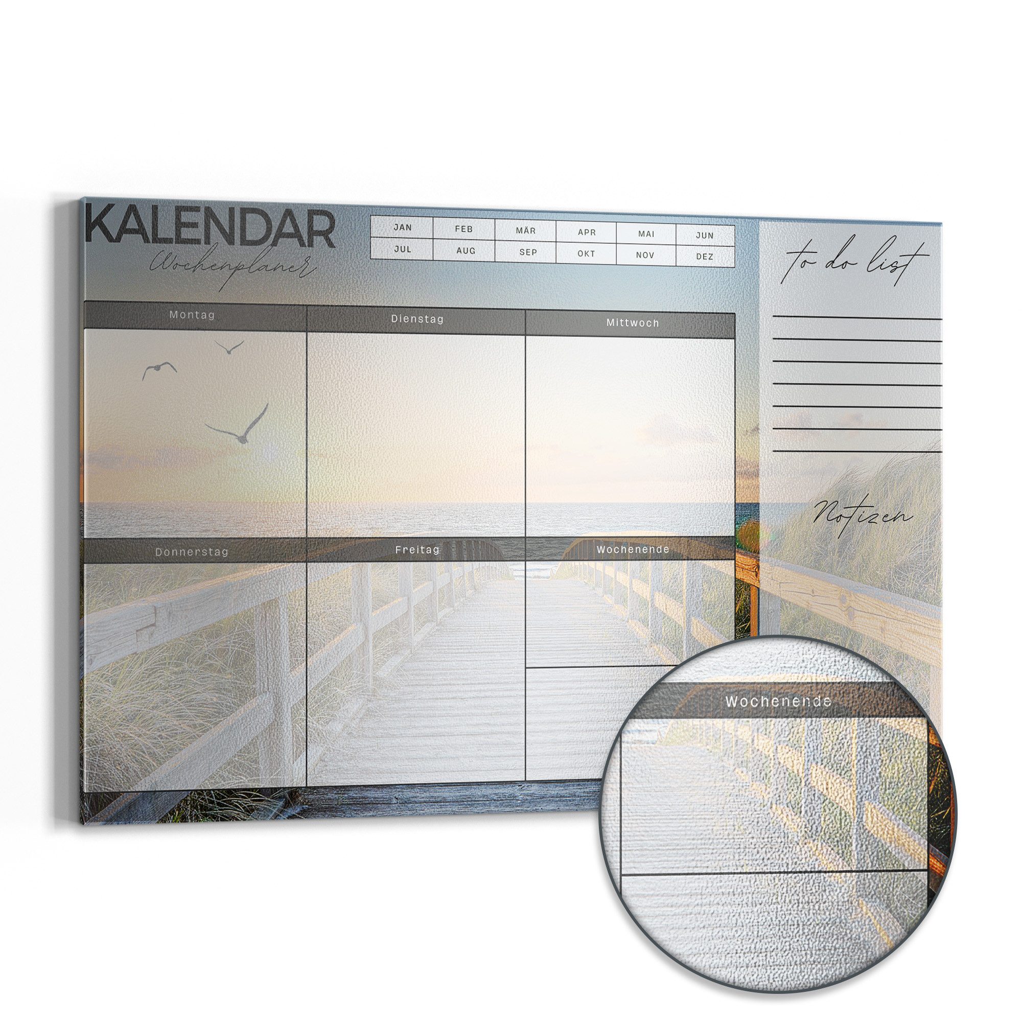 DEQORI Magnettafel 'Wochenplaner Ostsee (DE)', Metall Whiteboard für alle Magnete, Magnetboard magnetisch