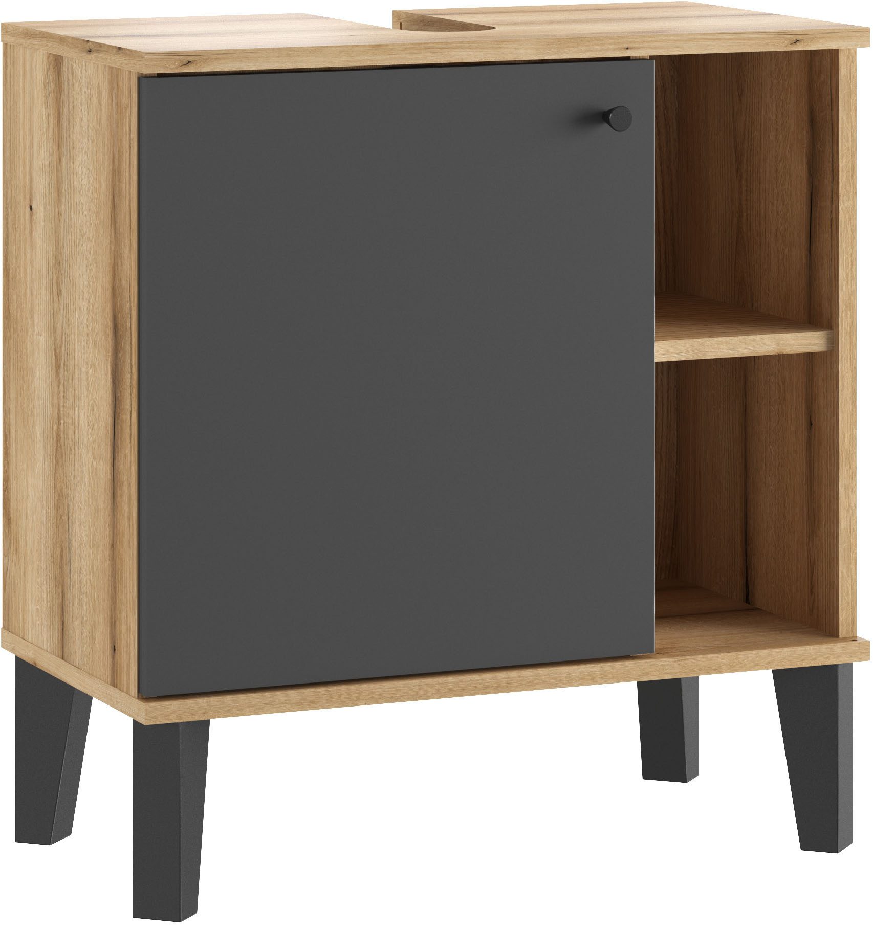 Home affaire Waschbeckenunterschrank Oslo, Waschtisch mit Knopfgriff, Badschrank im skandinavischen Design in der Türfarbe Weiß oder Grau verfügbar, ausreichend Stauraum