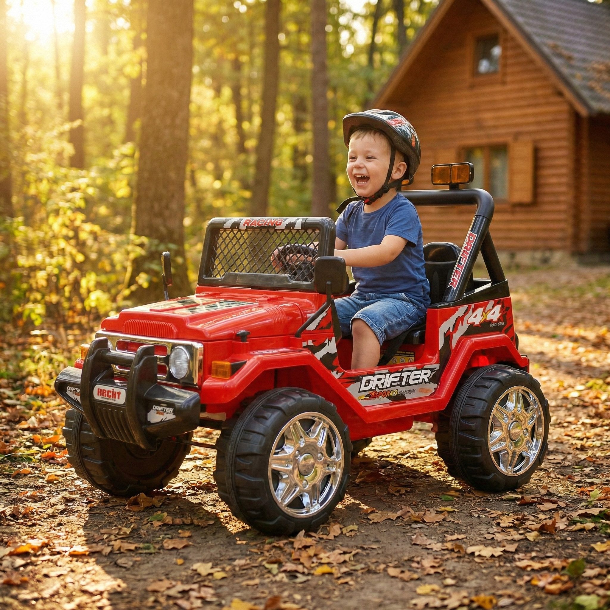 Hecht Elektro-Kinderauto Jeep 45W bis 6,8 km/h mit Fernbedienung, Belastbarkeit 30 kg, 6V/10Ah Akku, Radio, USB, AUX