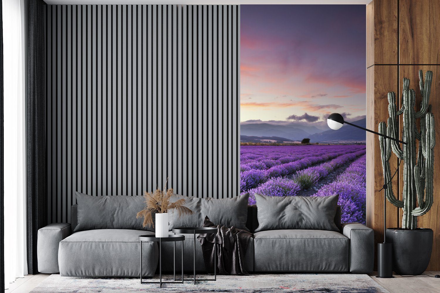 Wohnzimmer (2 MuchoWow Fototapete Matt, St), schönes bei Ein Sonnenuntergang, Schlafzimmer für Lavendelfeld Küche, bedruckt, Vliestapete Fototapete