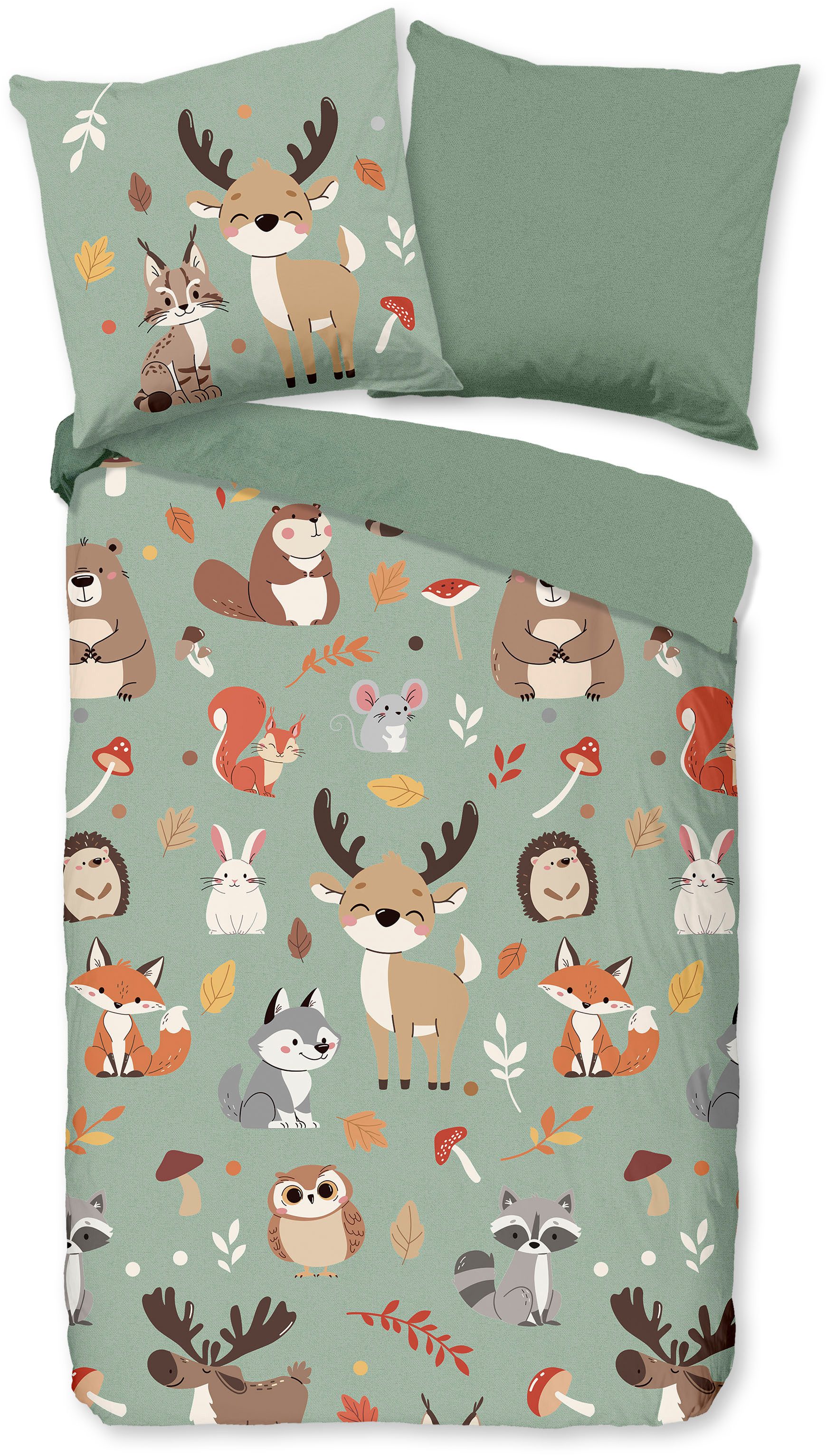 good morning Kinderbettwäsche Ville, Renforcé, 2 teilig, Baumwolle, Renforcé, Wendeoptik, Kind, Herbst, Tiere – Bild 2 von 5