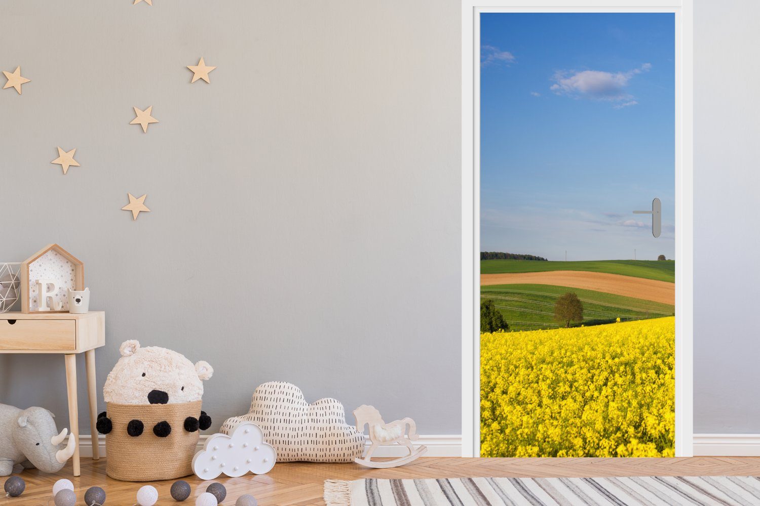 Gelb, Blumen - Fototapete Türtapete cm (1 - MuchoWow 75x205 für St), Türaufkleber, Matt, Tür, bedruckt, Frühling