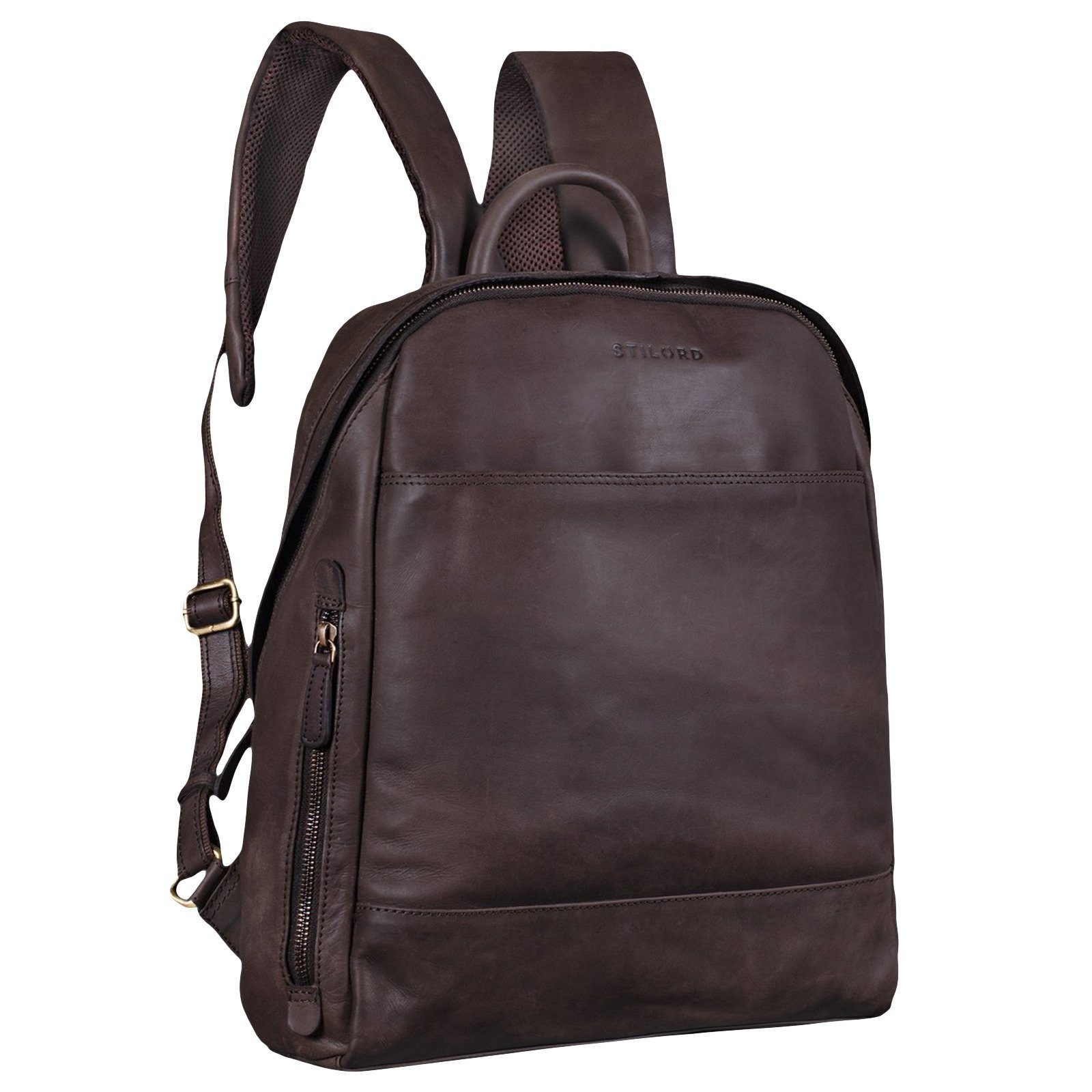 matt Uni Leder Notebook-Rucksack dunkelbraun Vintage Rucksack "Marco" - STILORD