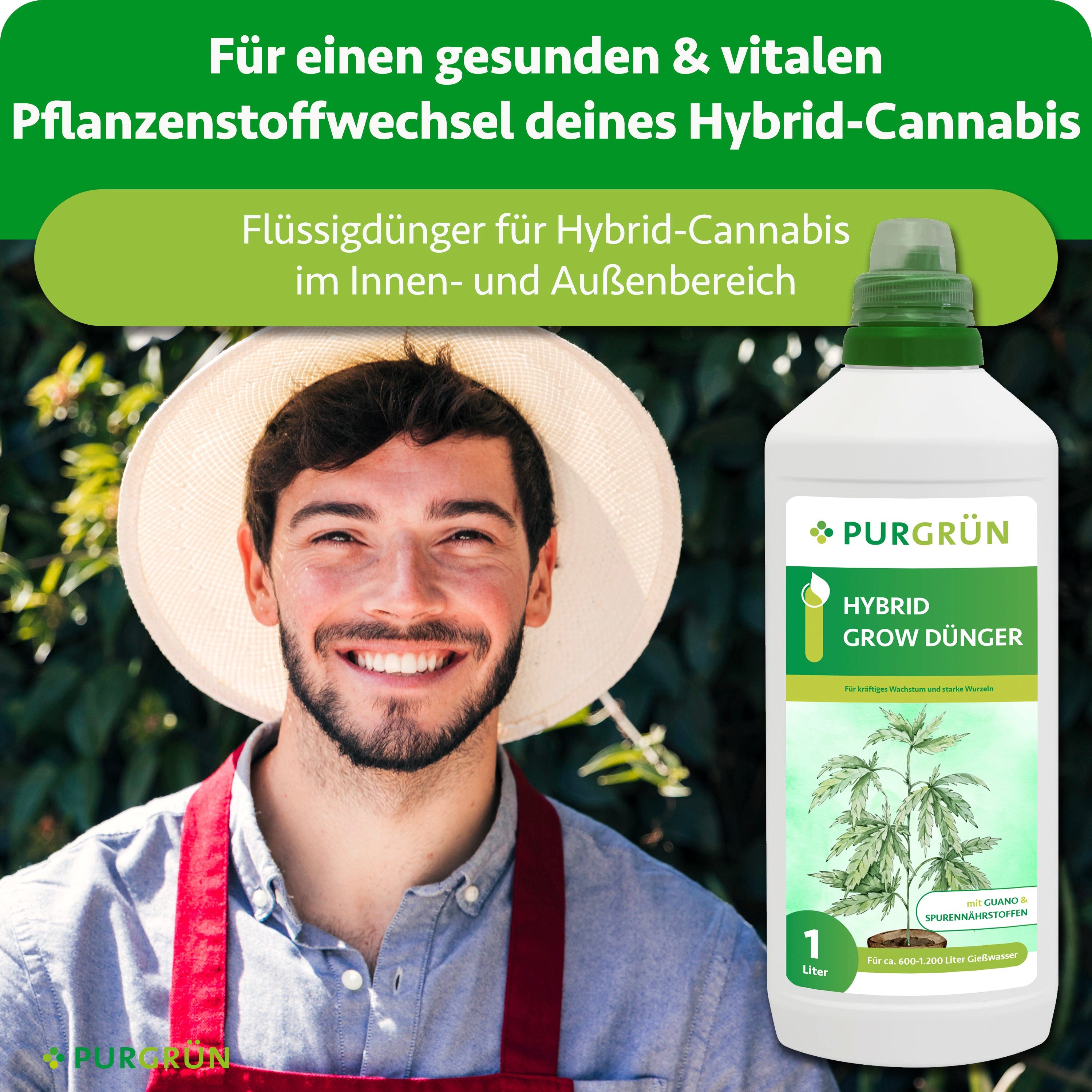 Purgrün Pflanzendünger Hybrid Grow Dünger, NPK 7+5+6, Indoor & Outdoor, 1L, Flüssigdünger, 1-St., 1 Liter