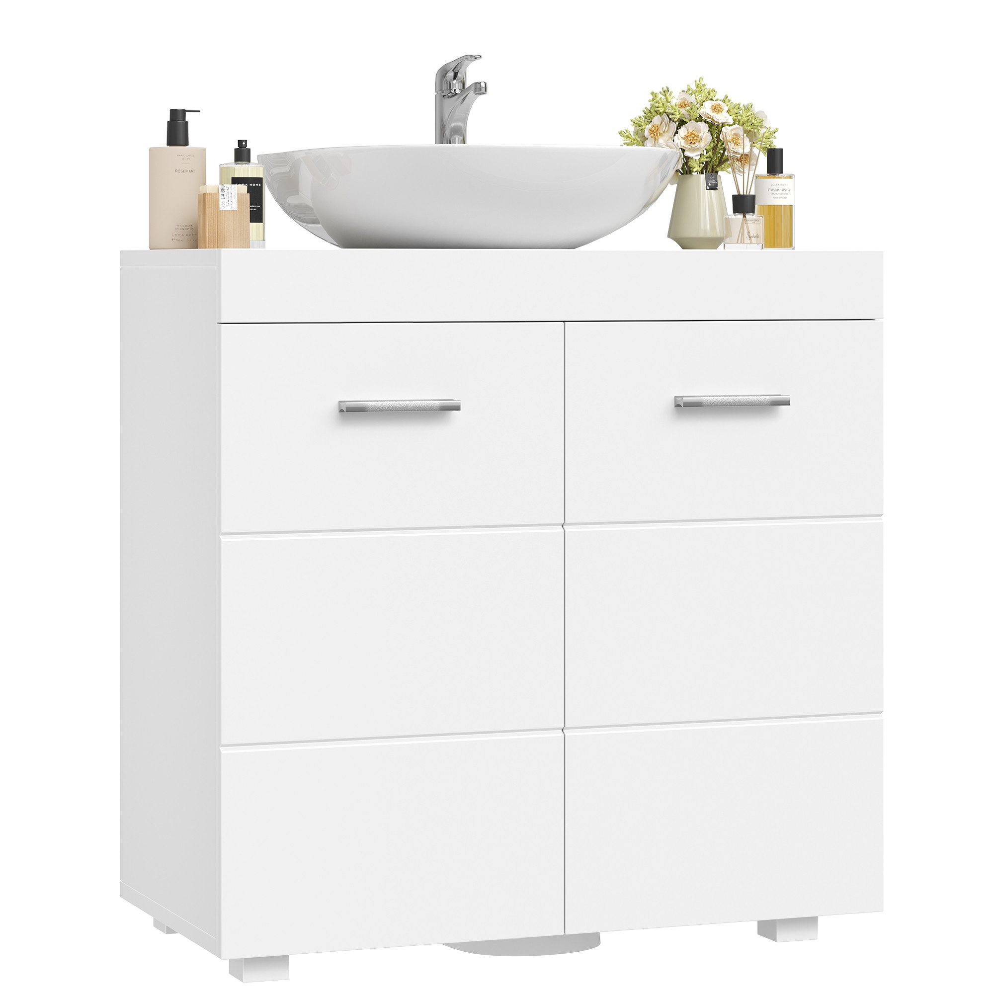 Homfa Waschbeckenunterschrank Unterschrank Badezimmerschrank mit 2 Türen, weiß, 60x31x60cm