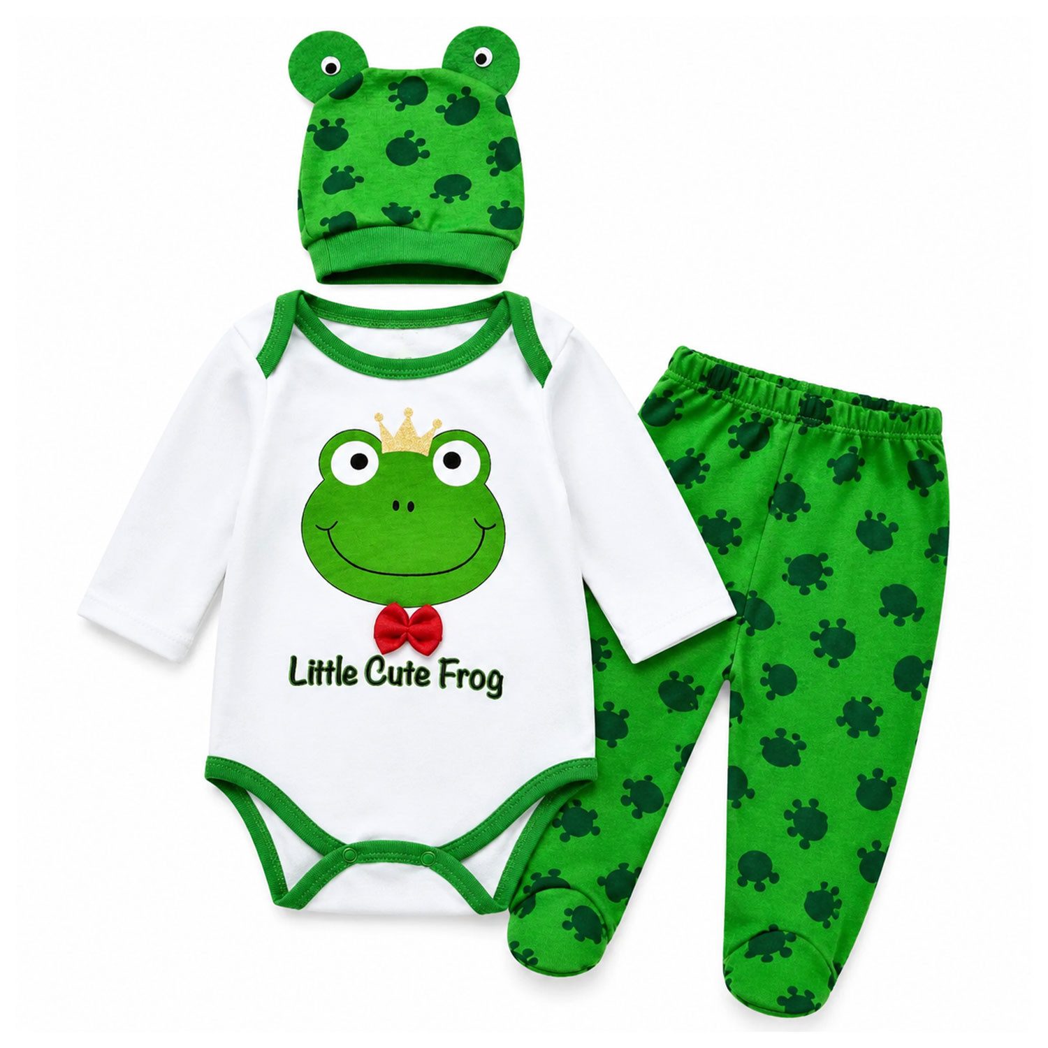 Jungengel Neugeborenen-Geschenkset Erstausstattung Baby Set 3-tlg Body Hose Mütze Frosch Baumwolle (Set, 3-tlg., 1 Langarm-Body, 1 Babymütze, 1 Hose mit Fuß) 3-teiliges Babyset aus 100 % Baumwolle mit Froschmotiv