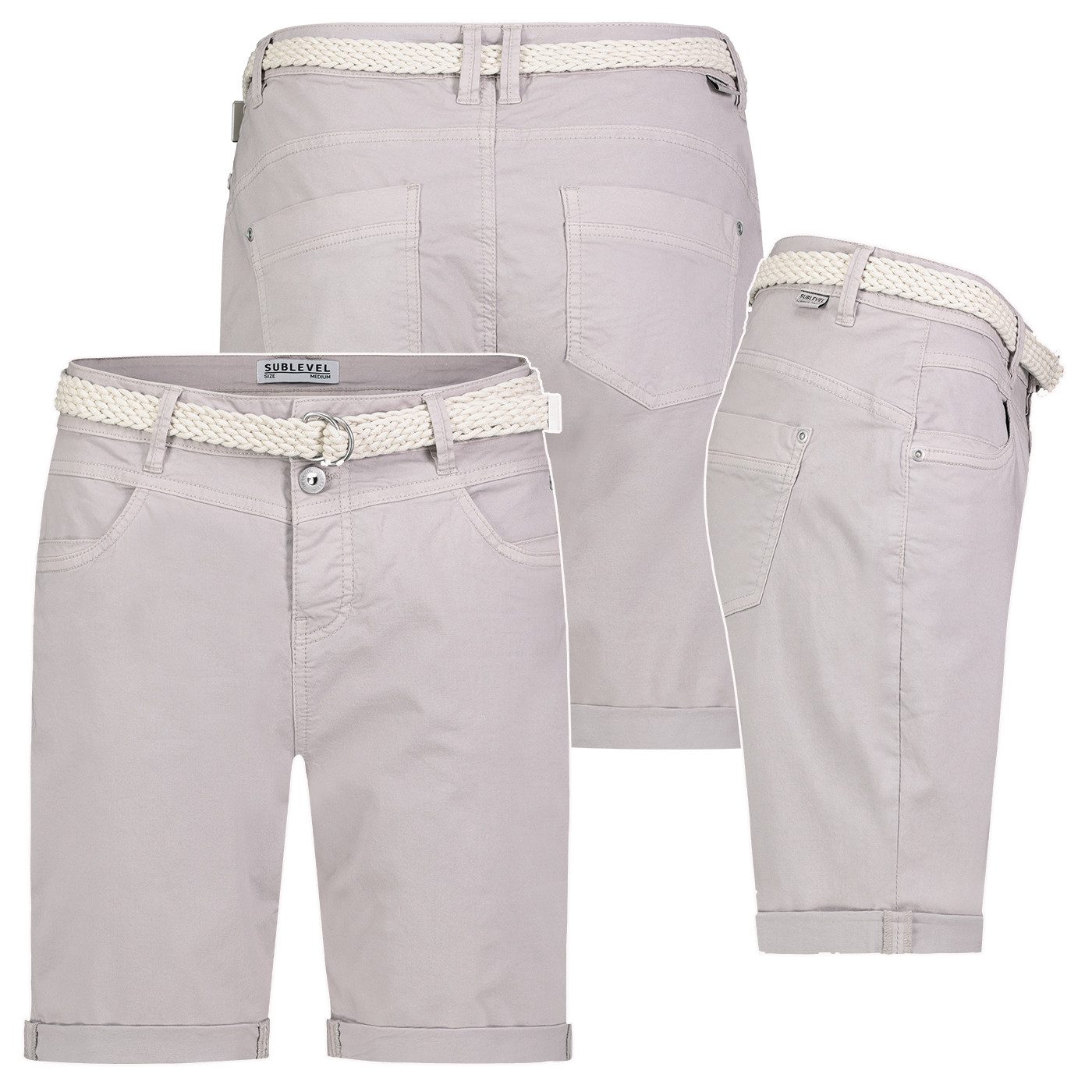 SUBLEVEL Bermudas Damen Short Bermuda kurze Hose Sommer Chino Stoff Hose mit Gürtel – Bild 2 von 5