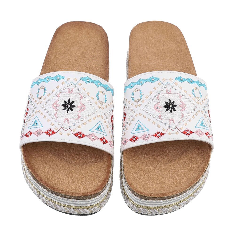 Ital-Design Damen Mules Freizeit Plateausandaletten (85698074) Flach Pantoletten in Weiß